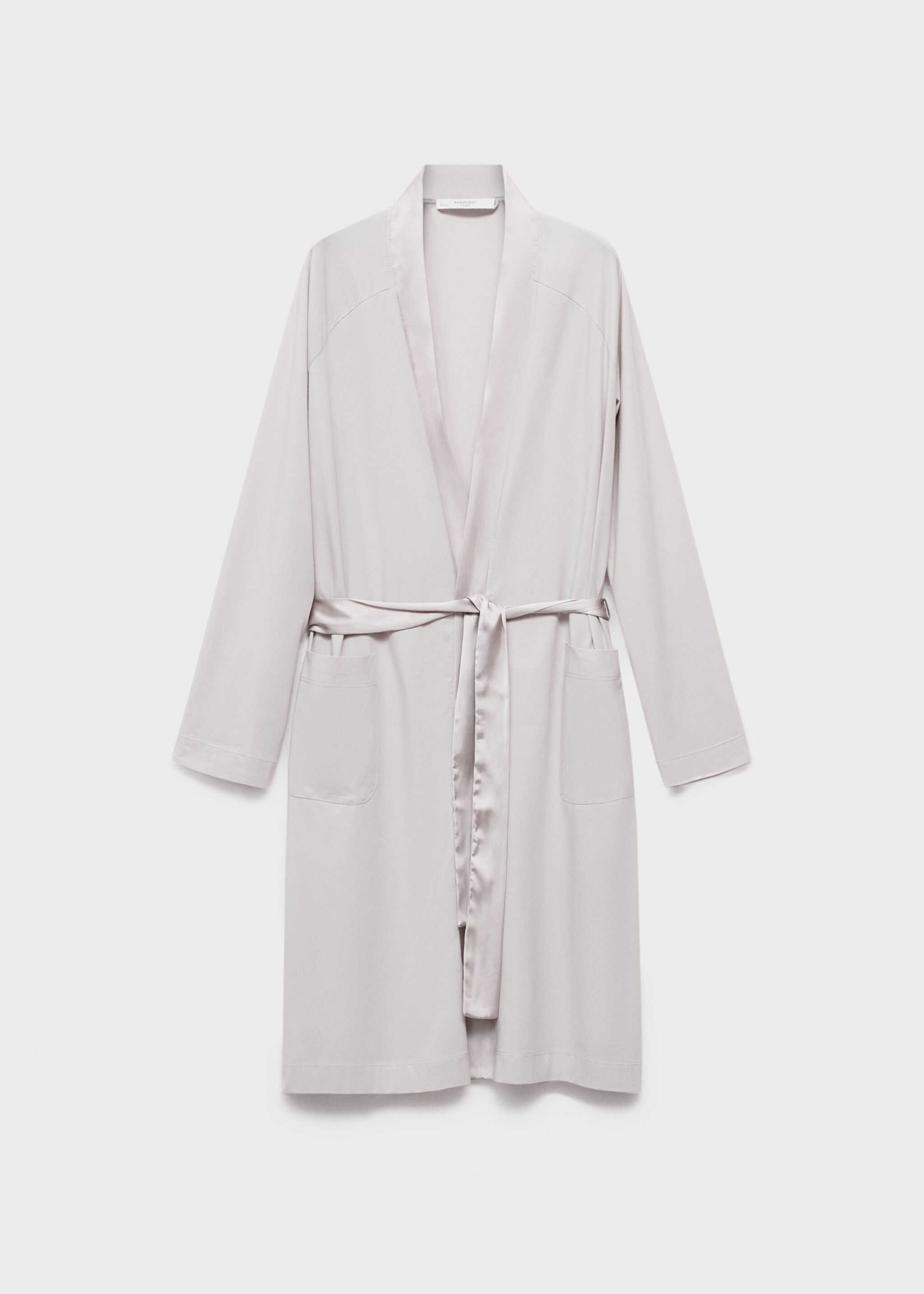 Cotton dressing gown with satin trim - Article without model, Light/Pastel Grey. Ref: 17091539-00.