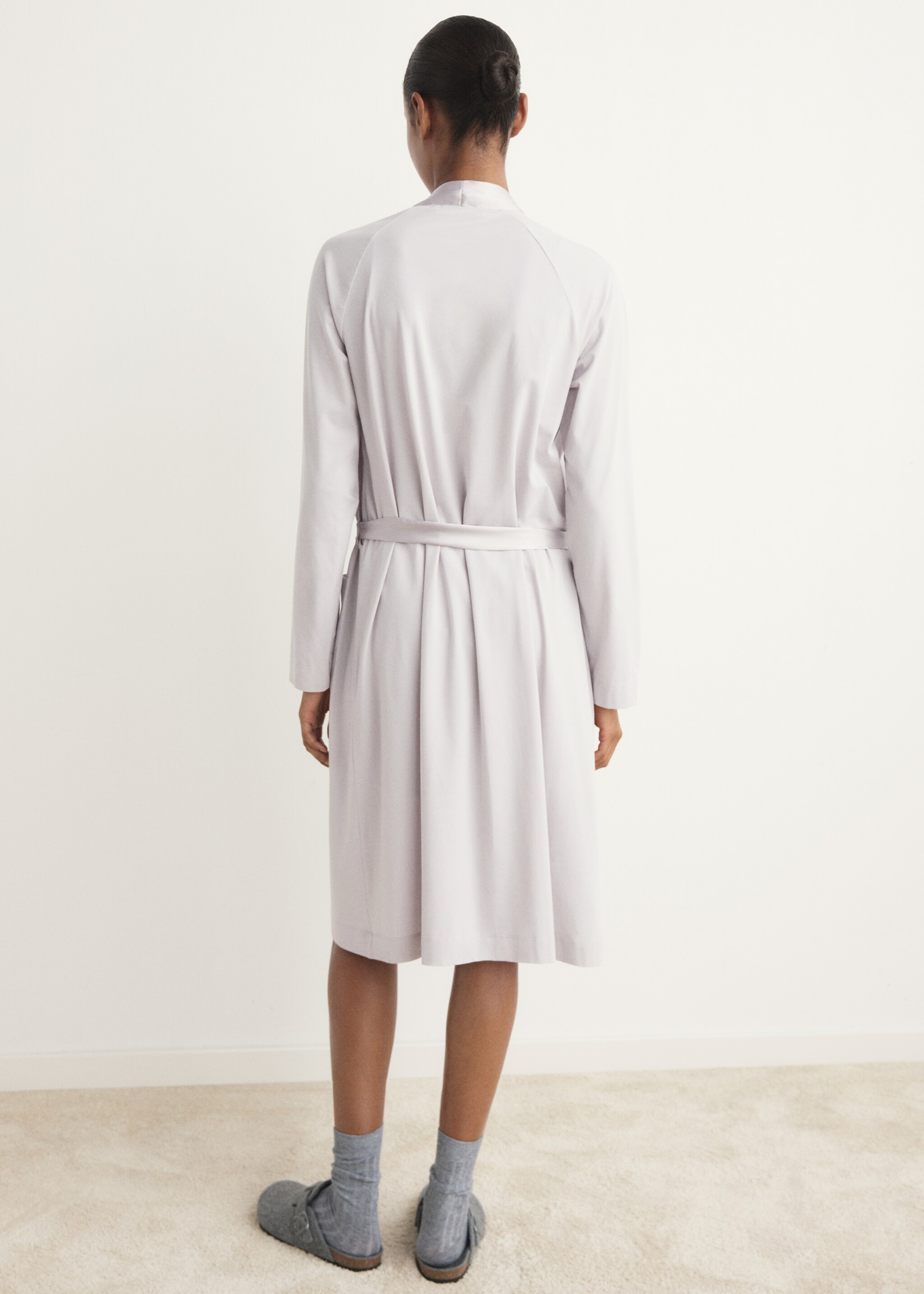 Cotton dressing gown with satin trim - Reverse of the article, Light/Pastel Grey. Ref: 17091539-00.