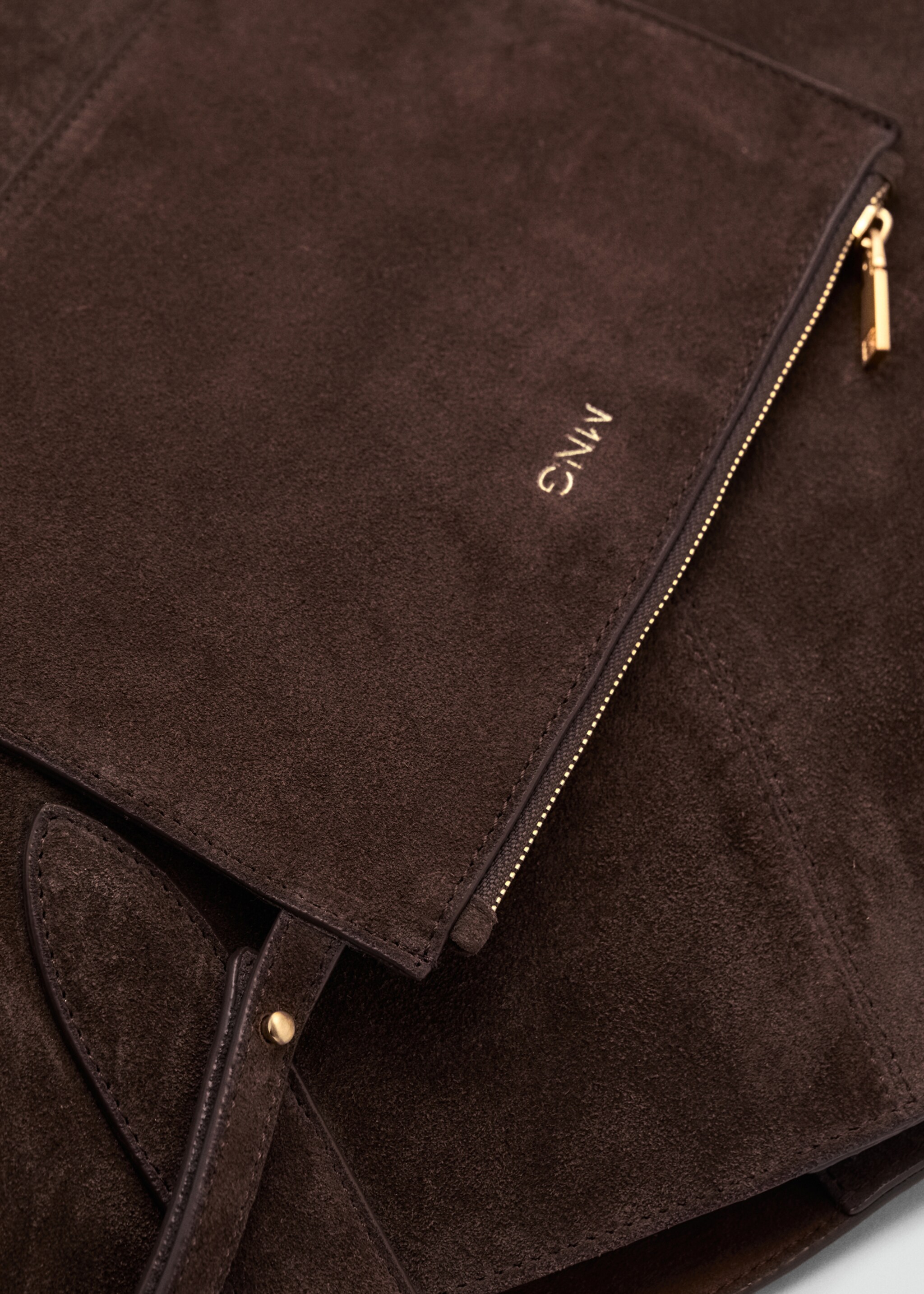 Suede shopper bag - Details of the article 2, Chocolate. Ref: 17091541-00.