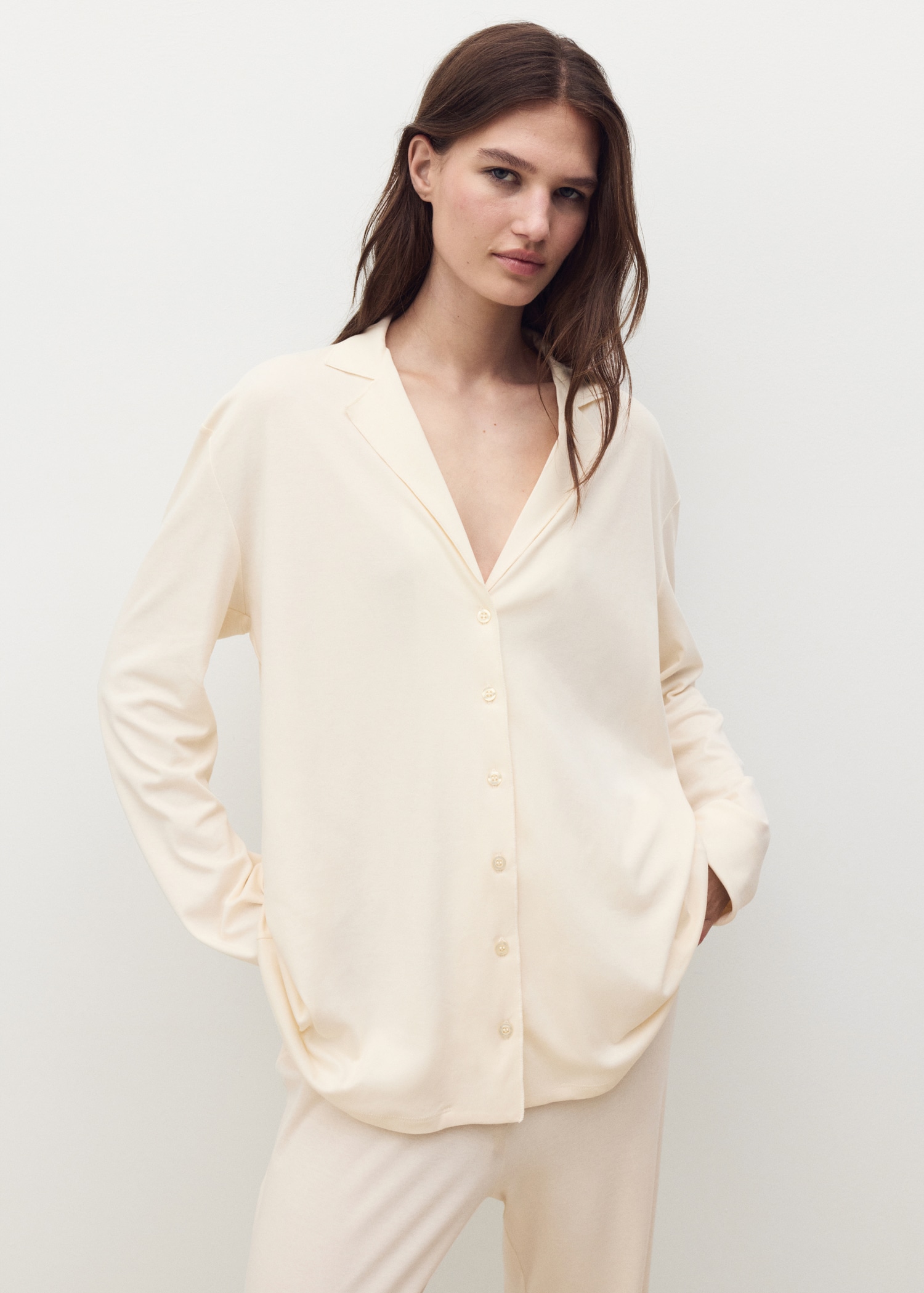 Chemise pyjama coton unie - Plan moyen