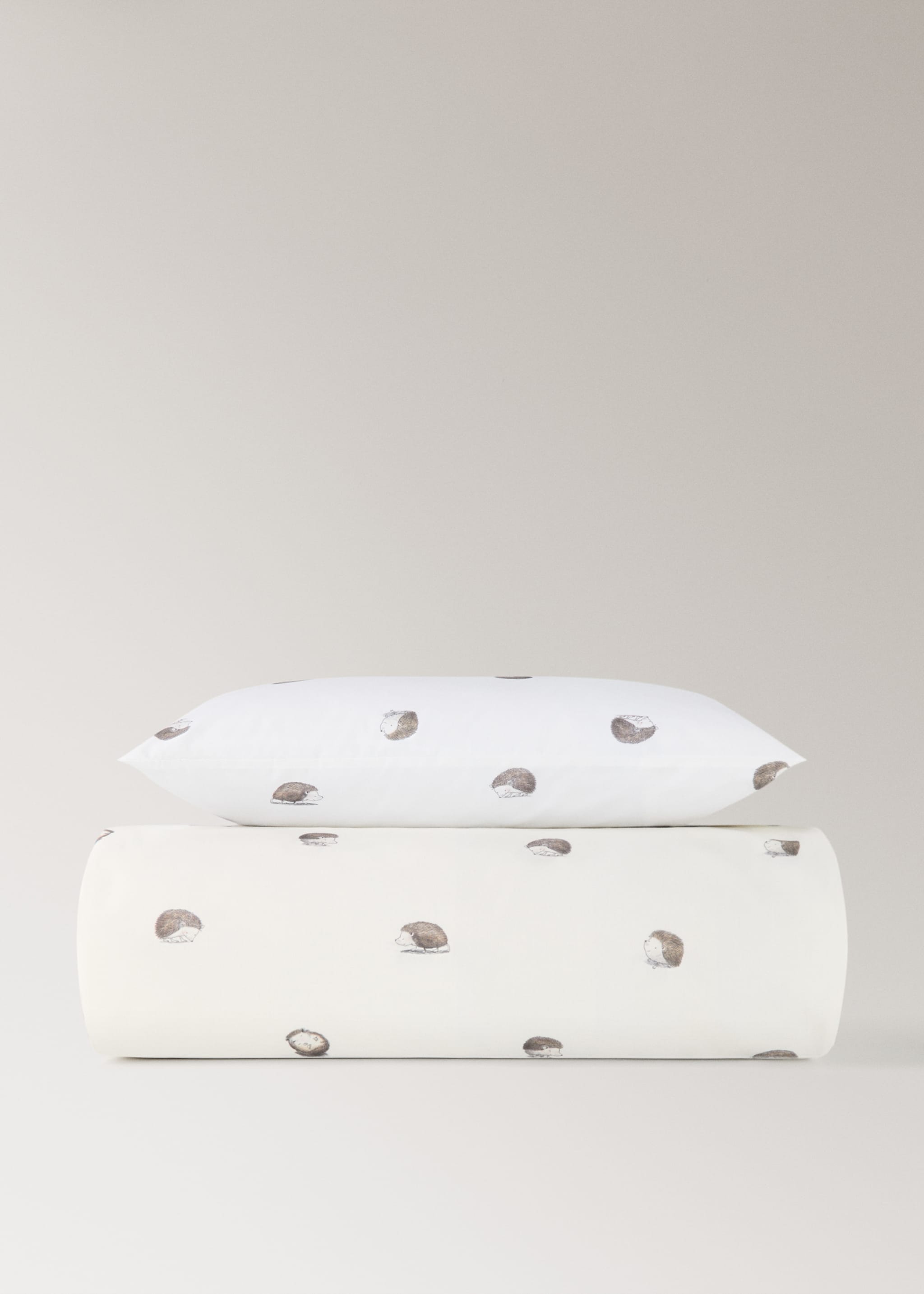 Percale cotton duvet cover with hedgehog print for cot - Details of the article 4, White. Ref: 17091546-00.