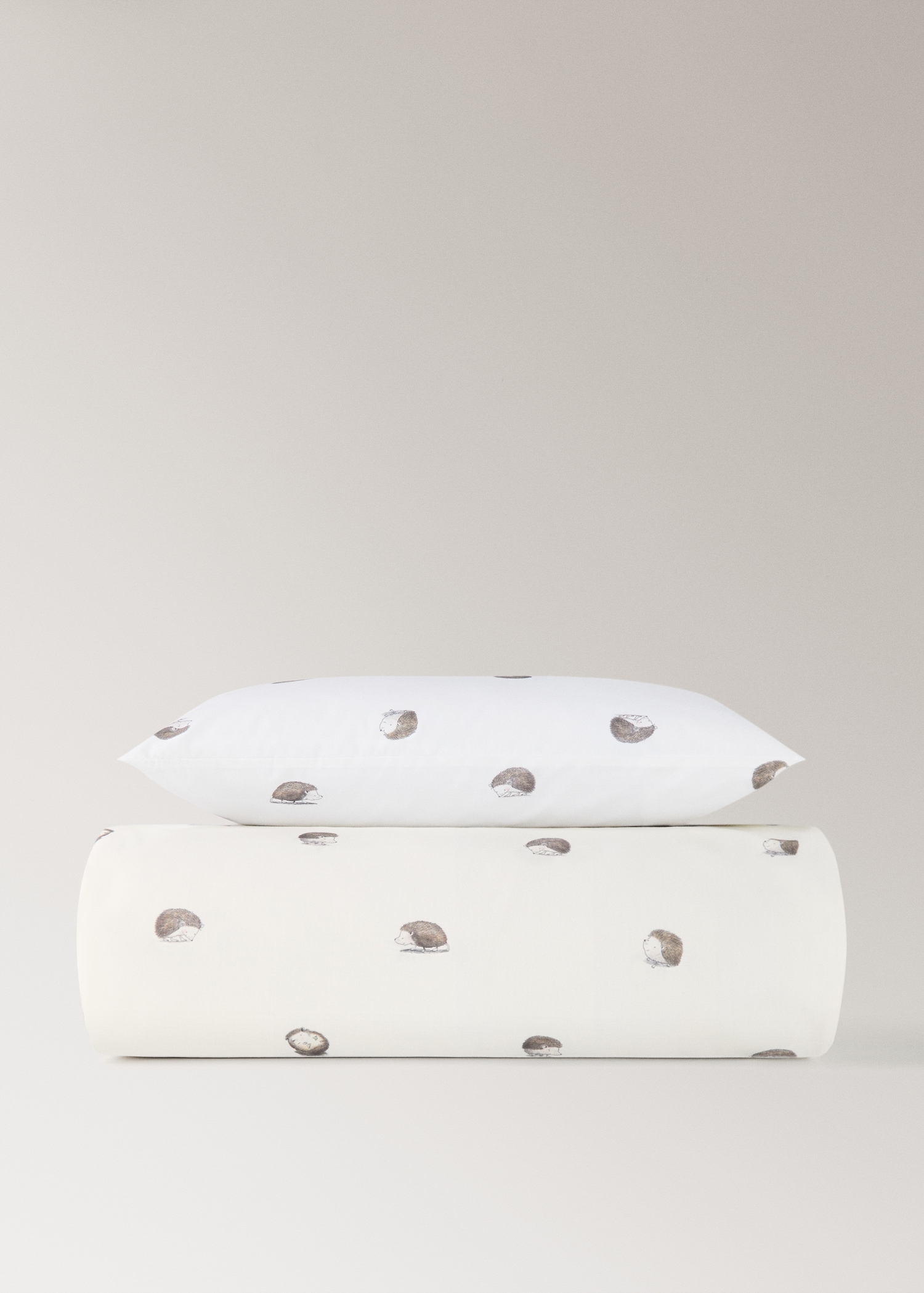 Cot bed duvet cover in printed cotton percale with hedgehog design - Details of the article 4