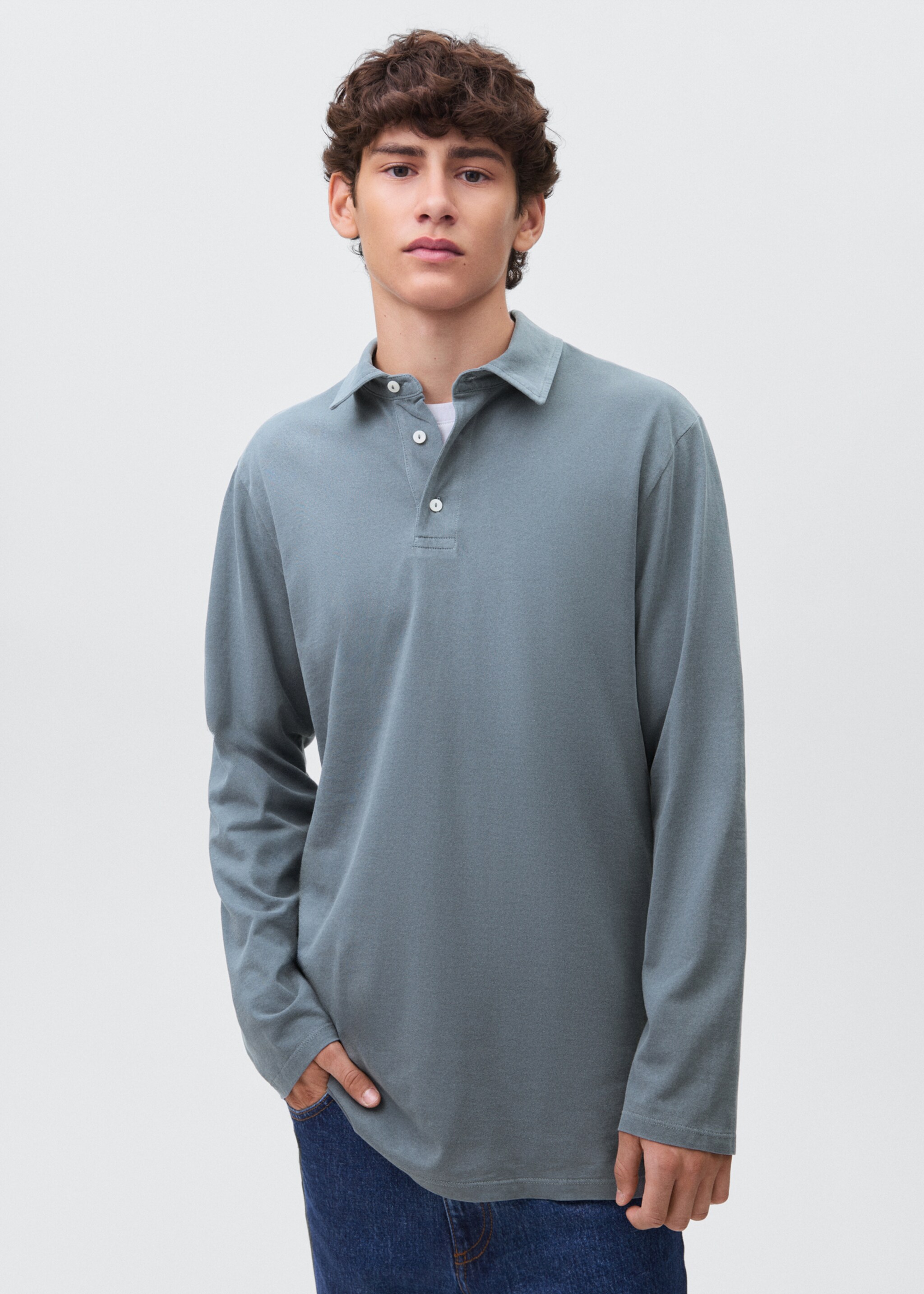 Cotton basic polo shirt - Medium plane, Blue. Ref: 17091553-00.