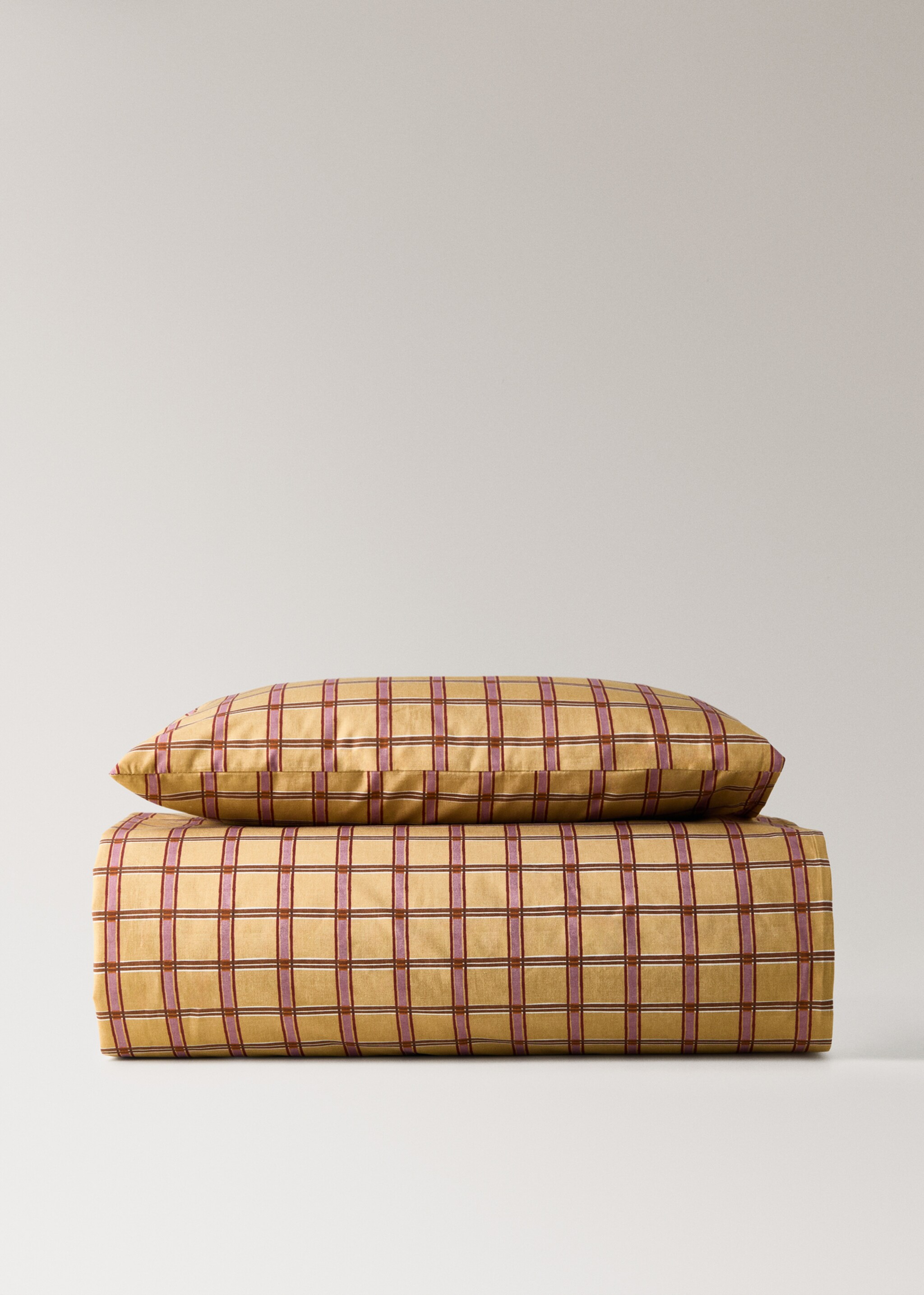 Reversible percale cotton check-print duvet cover for crib - Article without model, Mustard. Ref: 17092036-00.