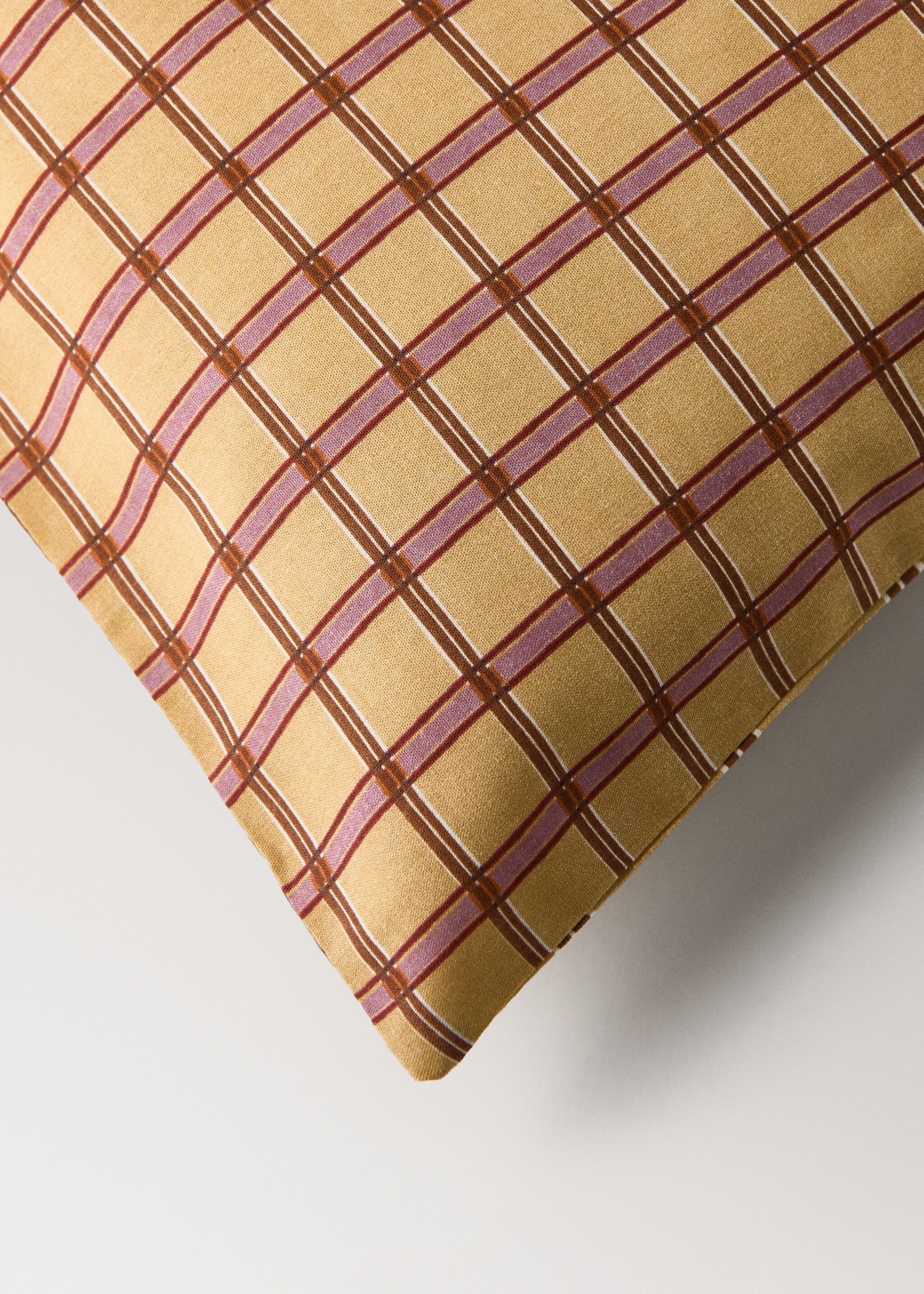 Reversible percale cotton check-print duvet cover for crib - Details of the article 3, Mustard. Ref: 17092036-00.