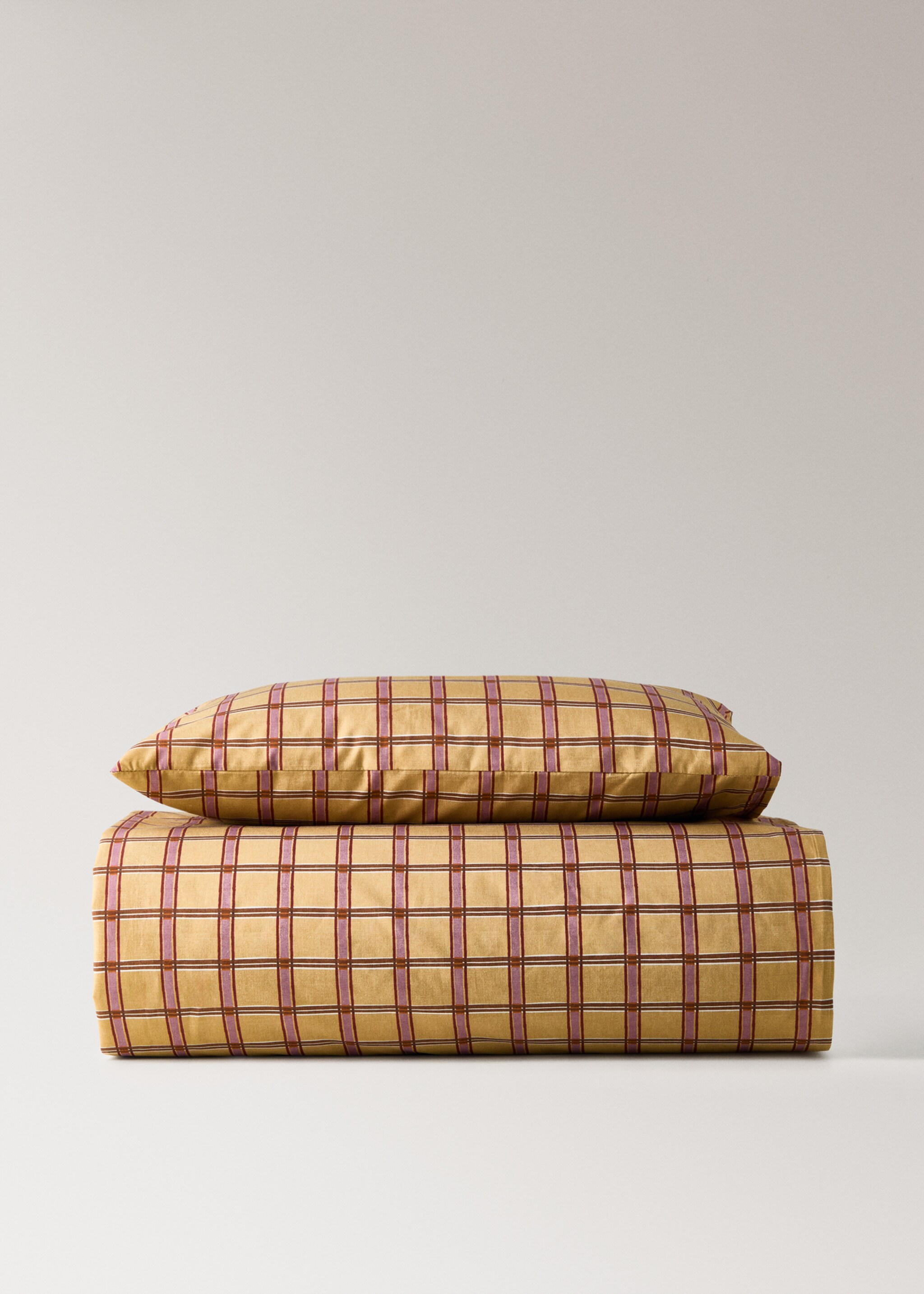 Reversible percale cotton check-print duvet cover for crib - Details of the article 4, Mustard. Ref: 17092036-00.