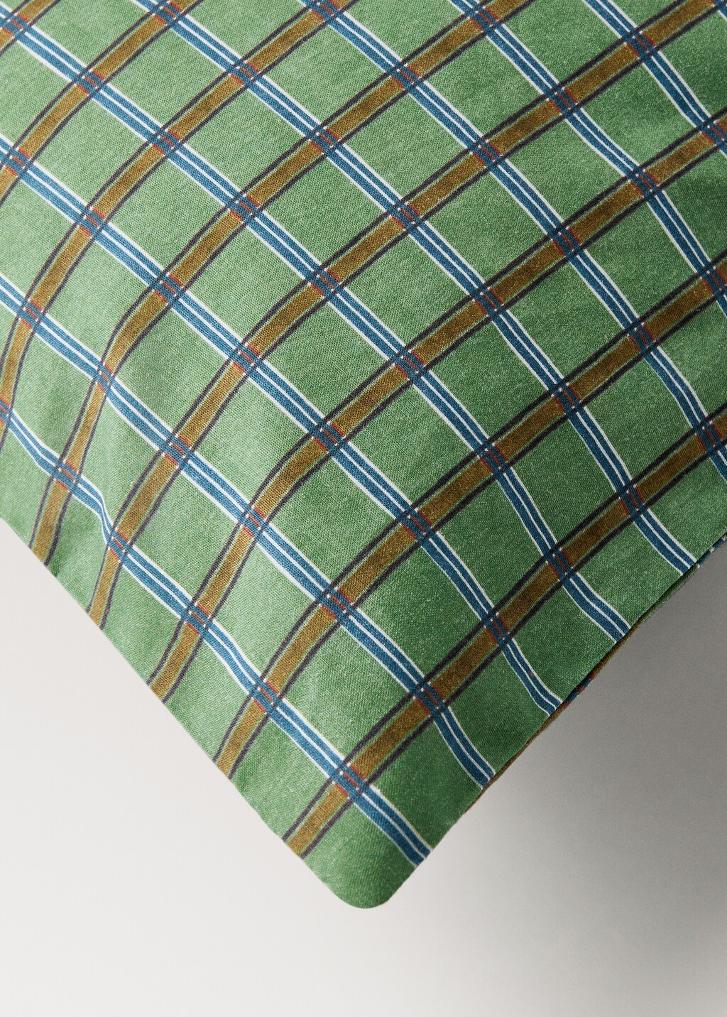 Reversible percale cotton check-print duvet cover for crib