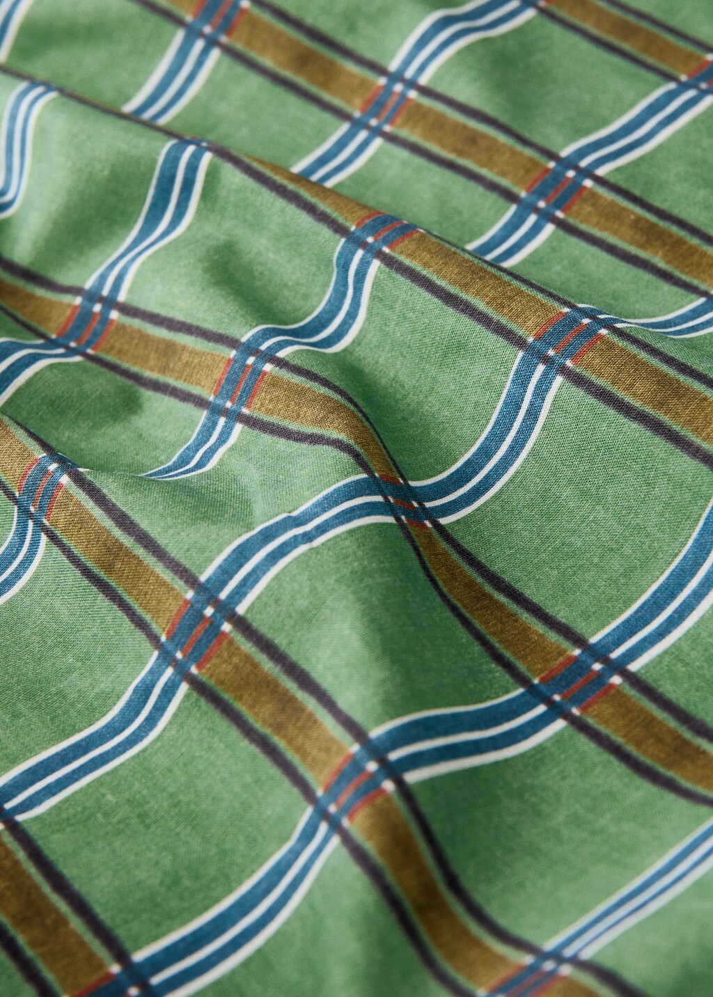 Percale cotton check-print fitted sheet for cot