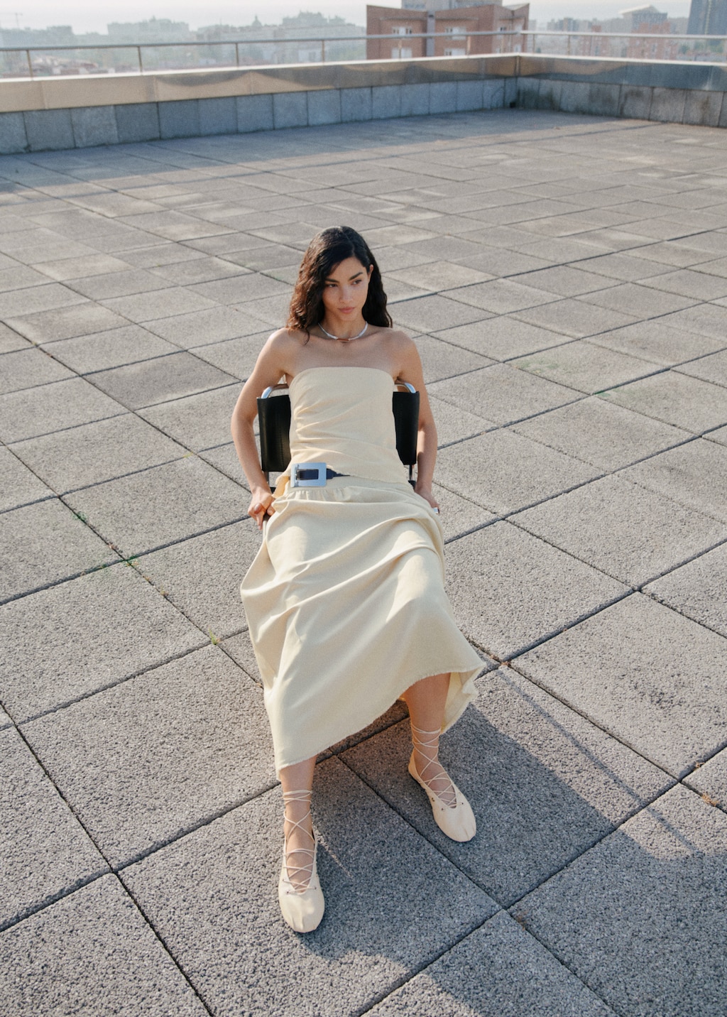 Strapless linen-blend top