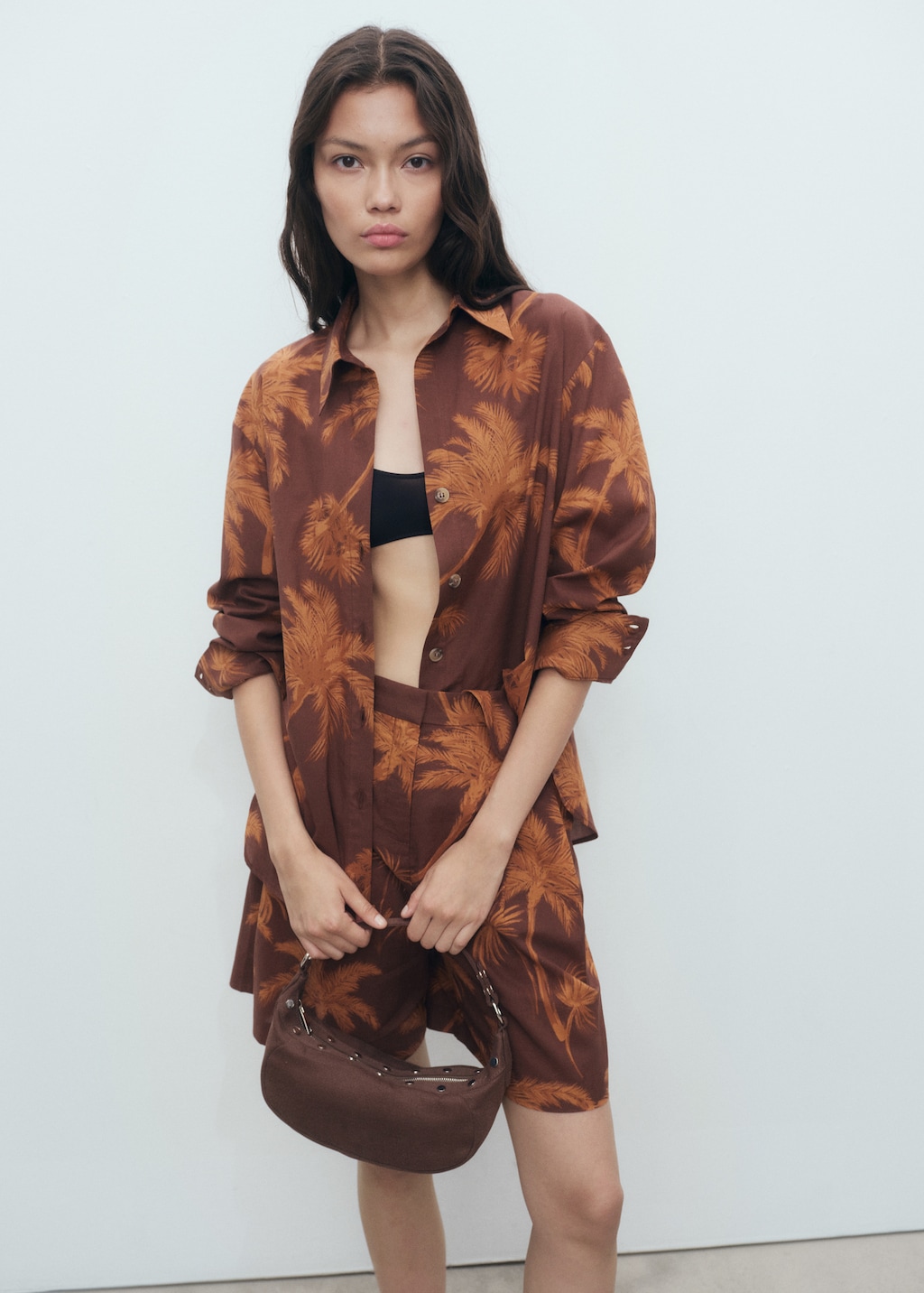Palm print cotton shirt