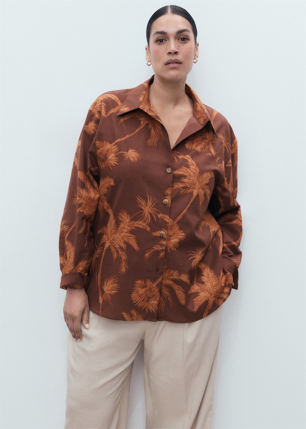 Palm print cotton shirt