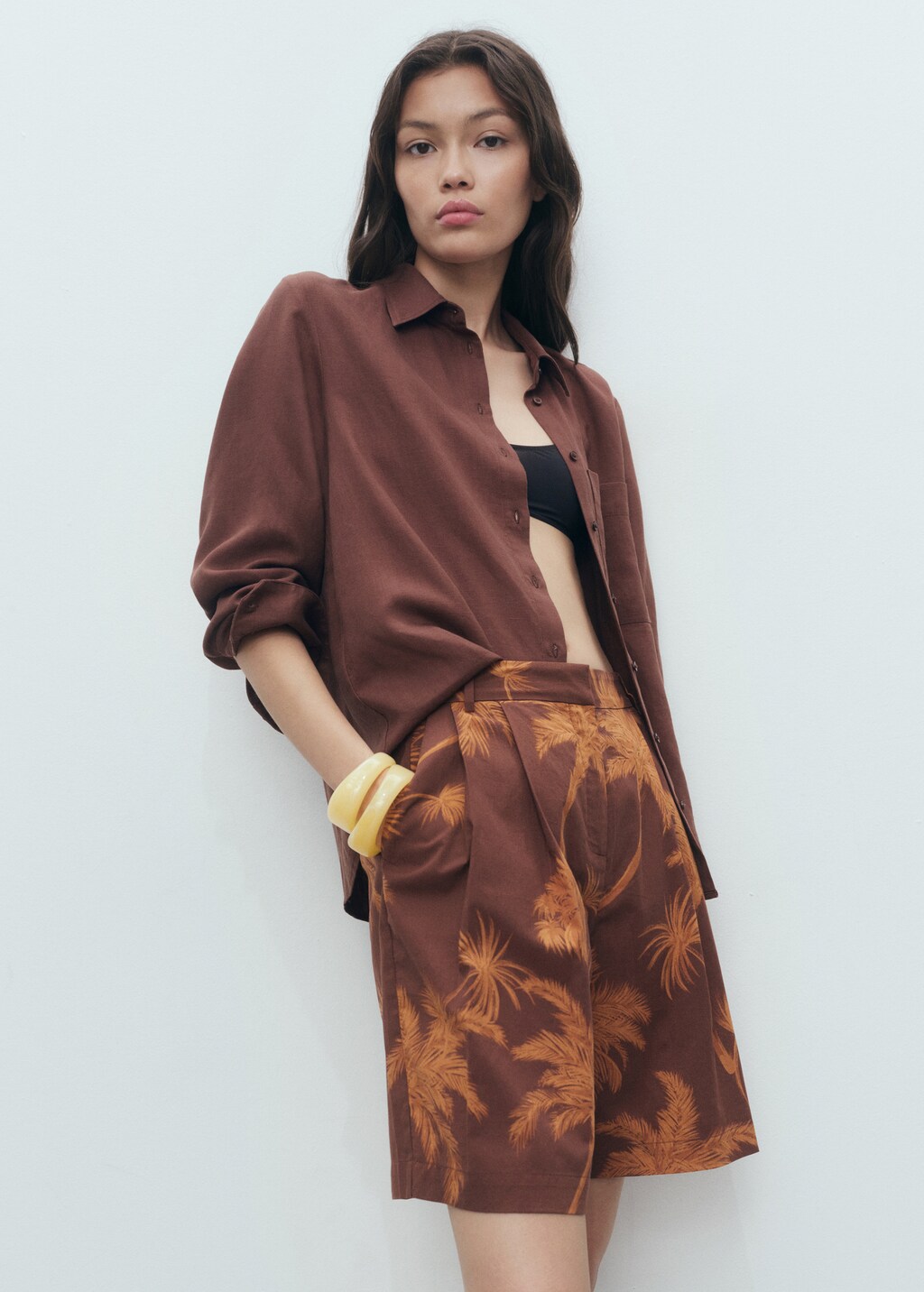 Cotton bermuda shorts with palm-tree print