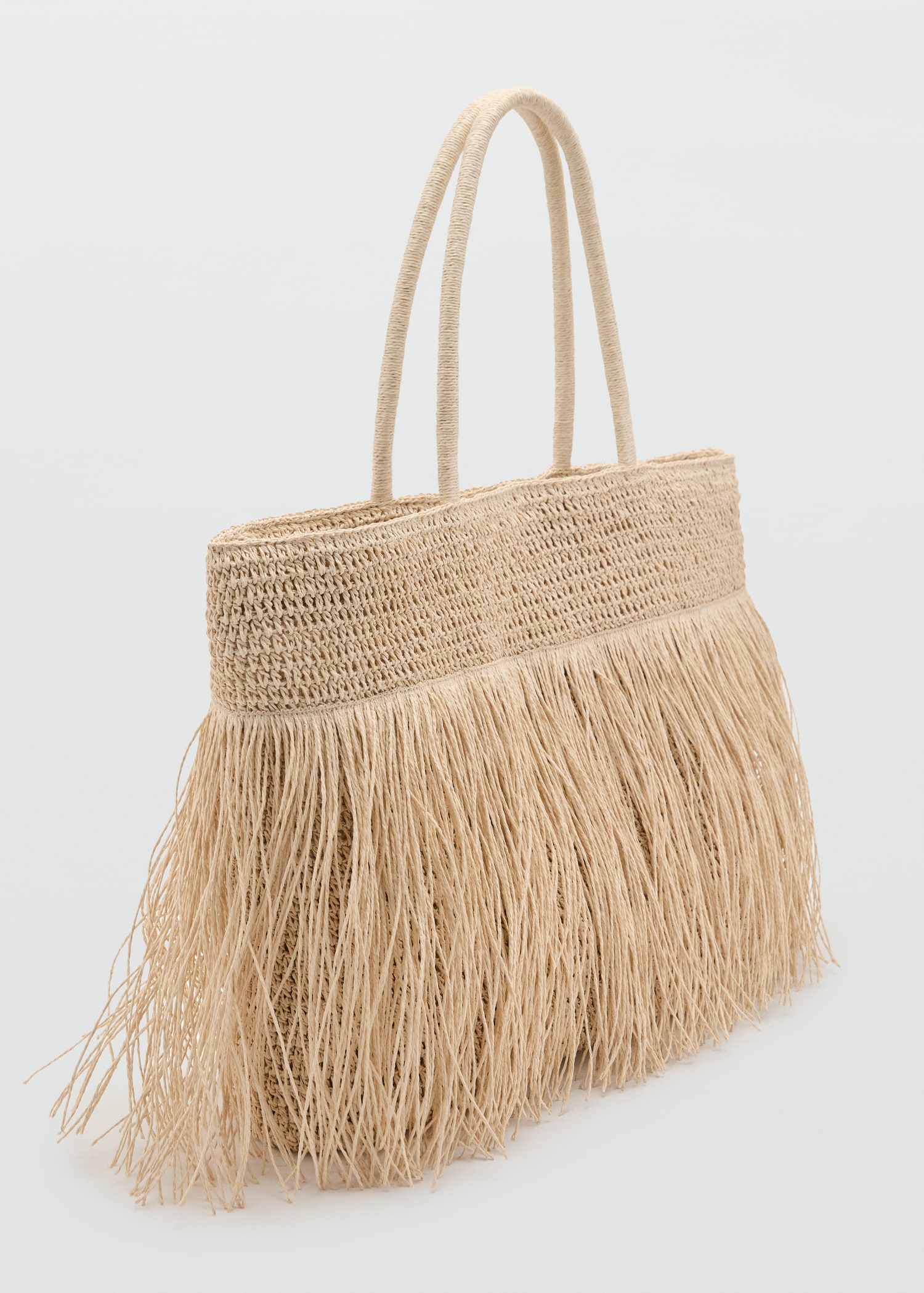 Natural fibre shoulder bag with fringes - Medium plane