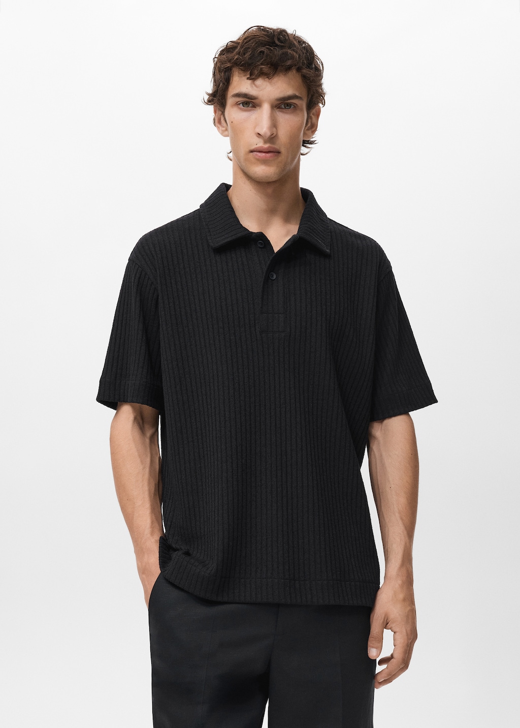 Textured knitted polo shirt