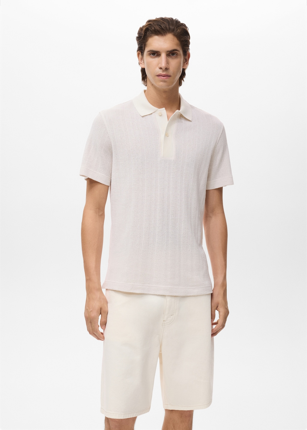 Knitted cotton polo shirt with lace pattern