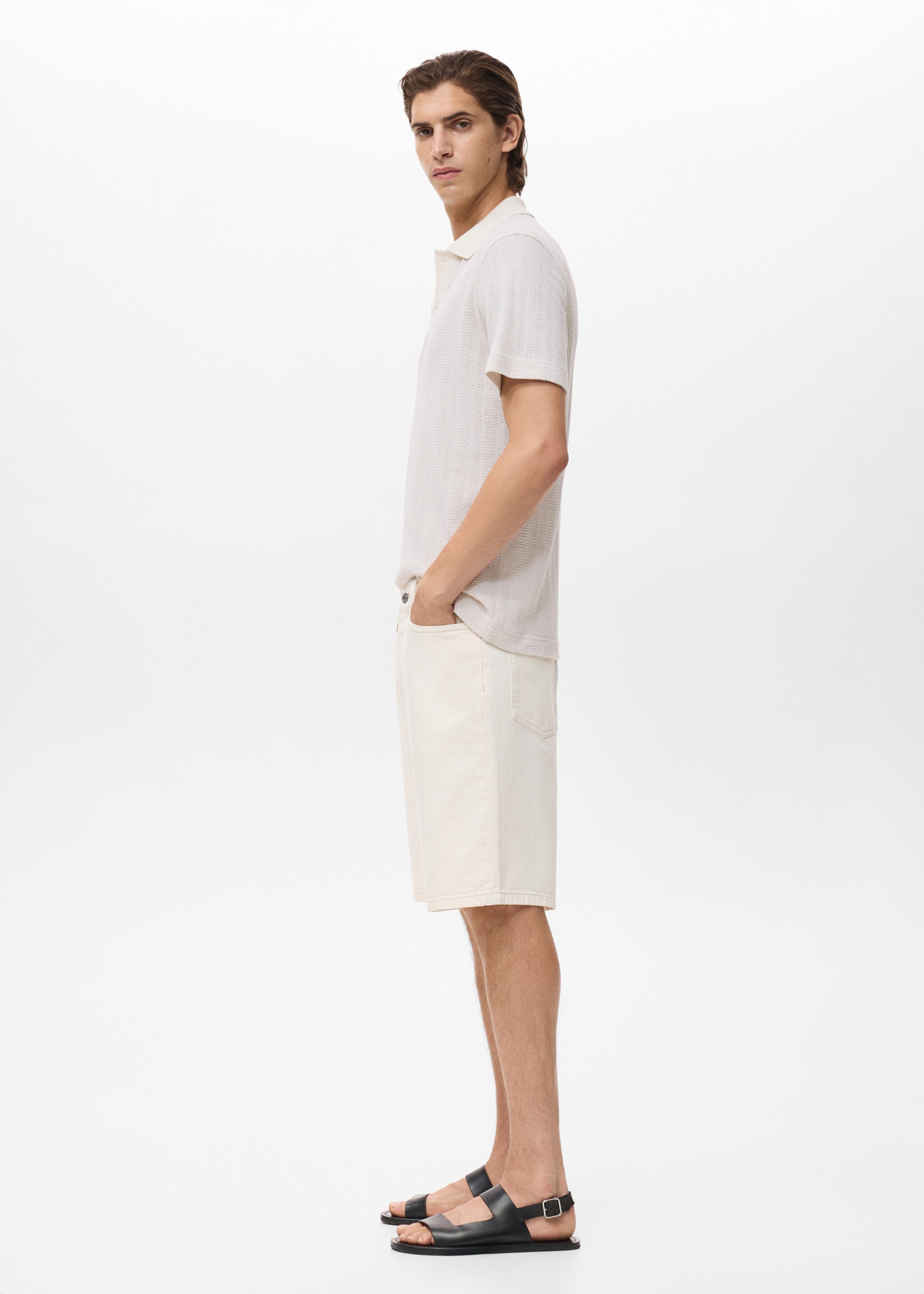 Openwork knitted cotton polo shirt - Details of the article 2