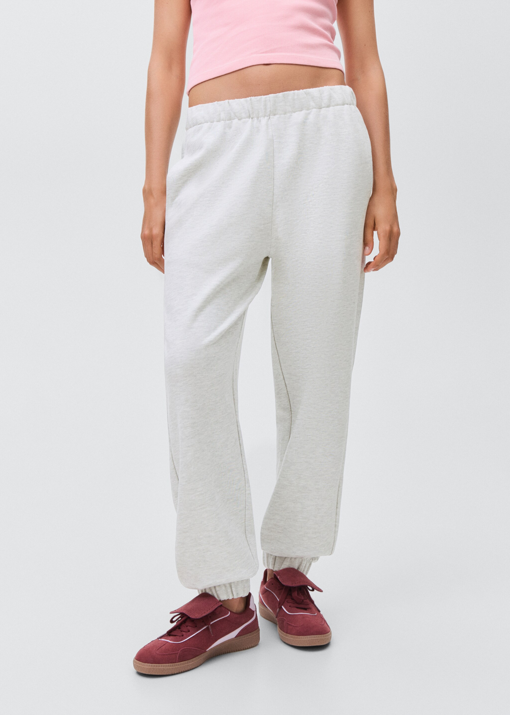 Cotton joggers with elastic waist - Medium plane, Light Heather Grey. Ref: 17092925-00.