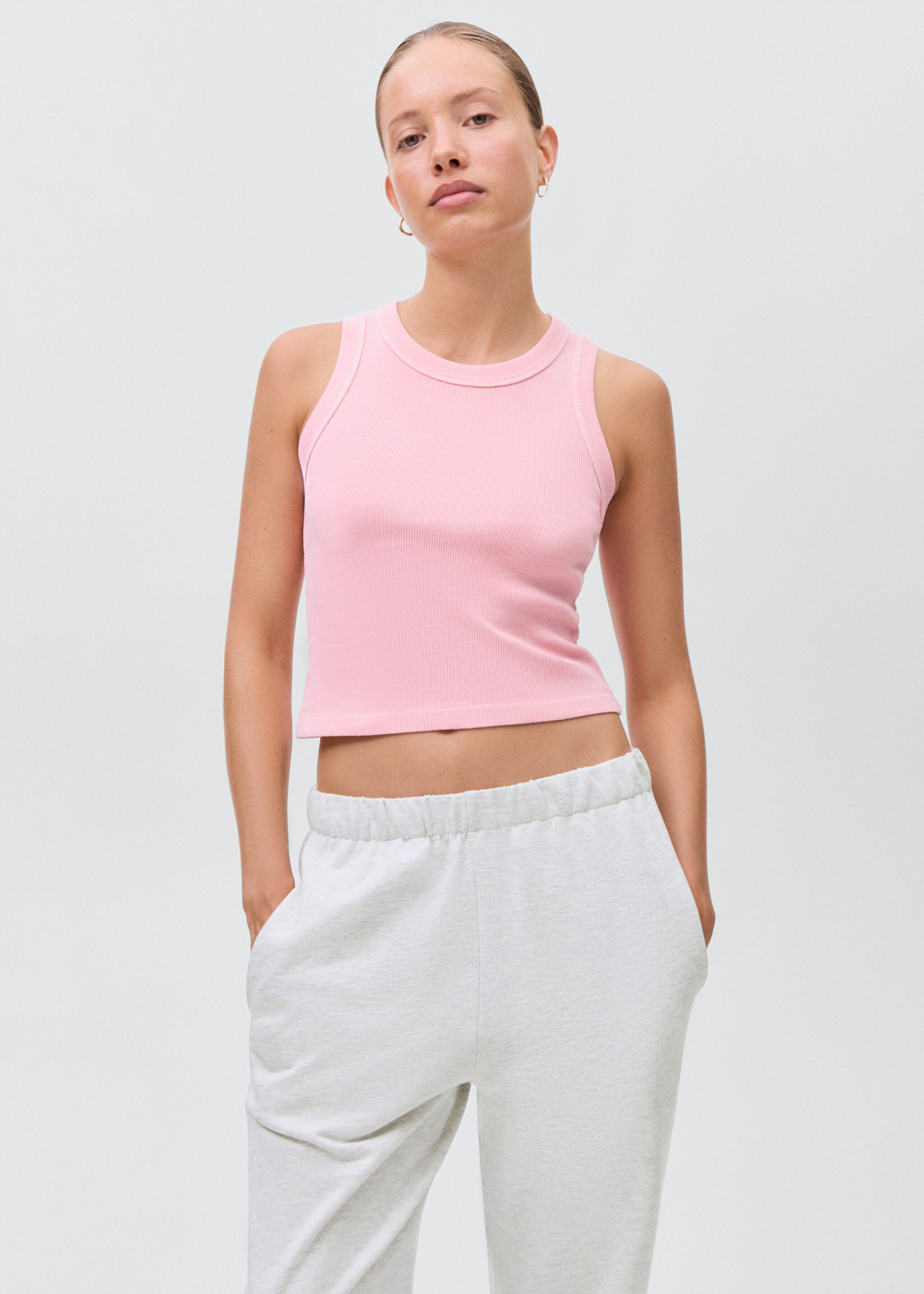 Cotton joggers with elastic waist - Details of the article 6, Light Heather Grey. Ref: 17092925-00.