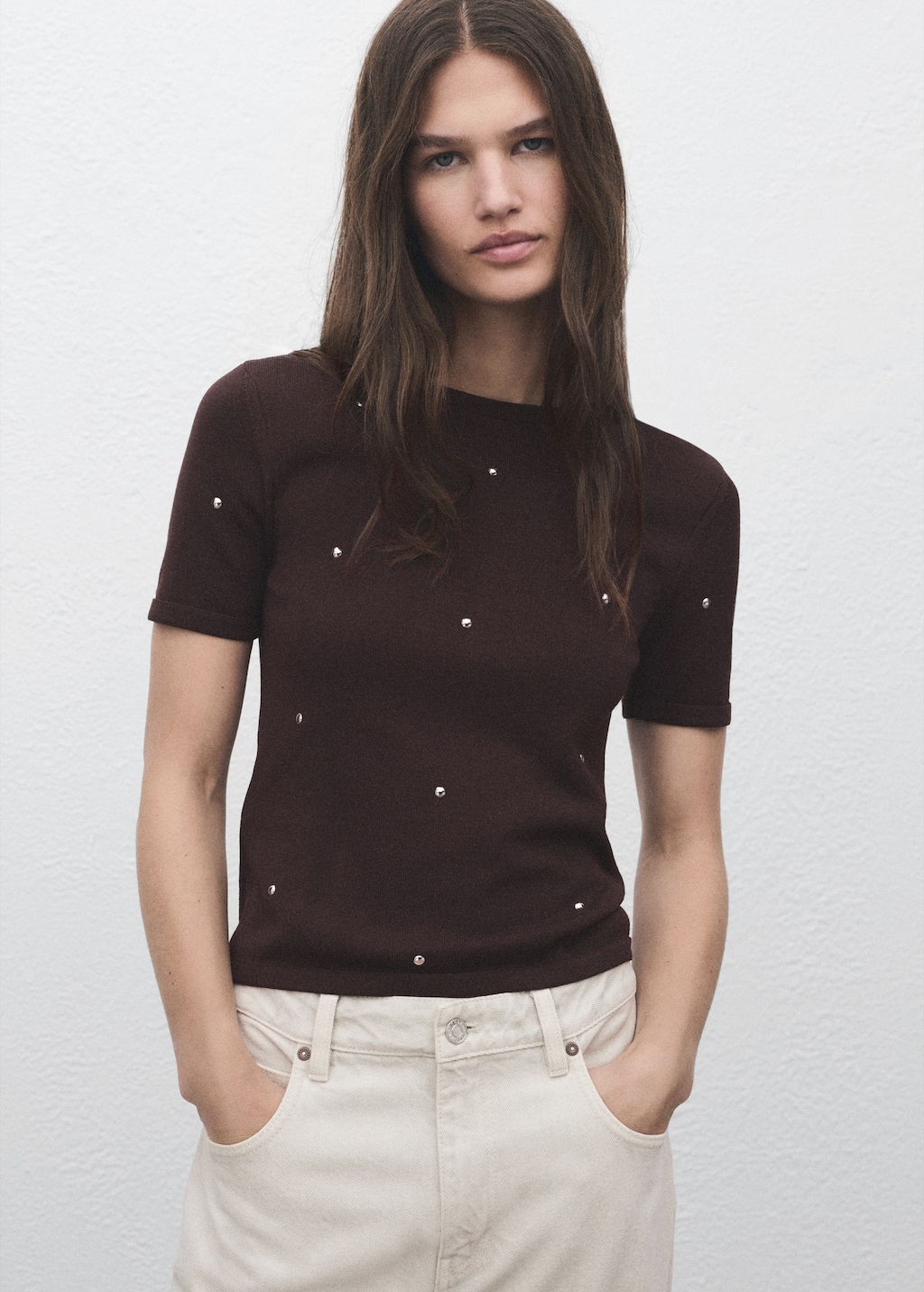 Knitted sweater with rhinestones