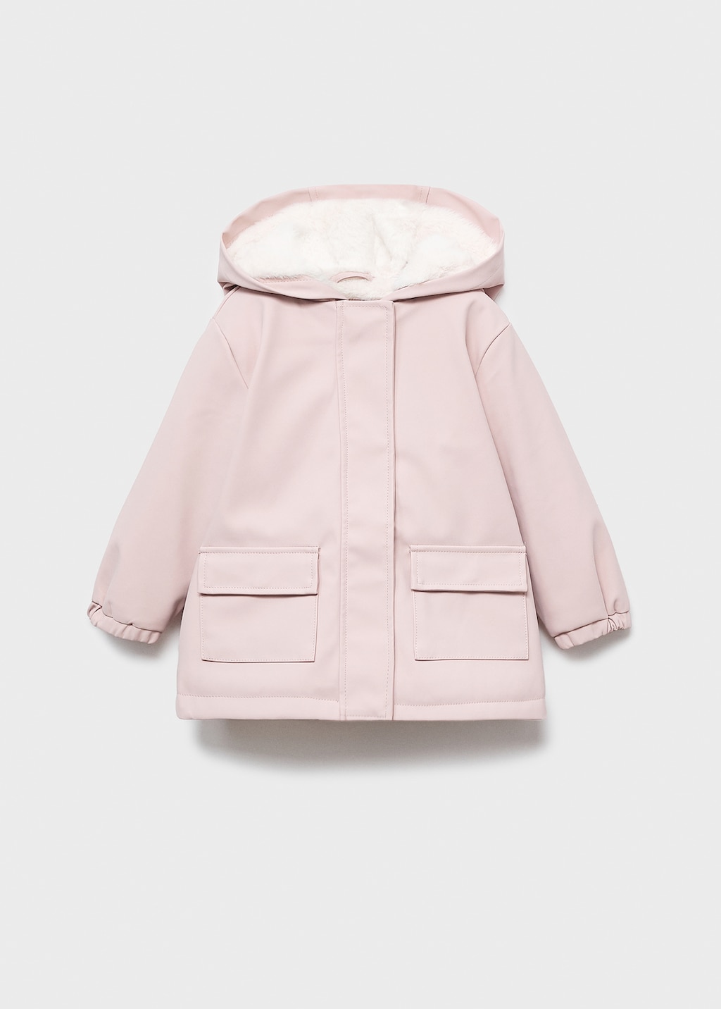 Rubberized coat with fur-effect lining