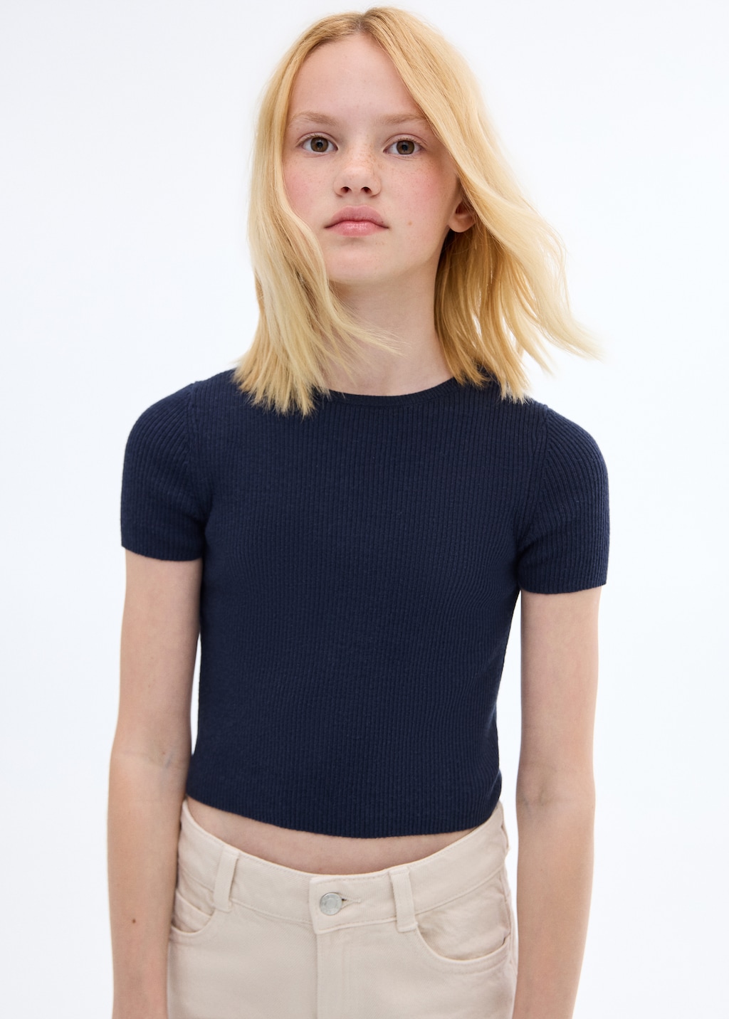 【COLOR iN ID】Cotton Rivet Ribbed Tee Ribbed knit t-shirt - Kids | MANGO USA