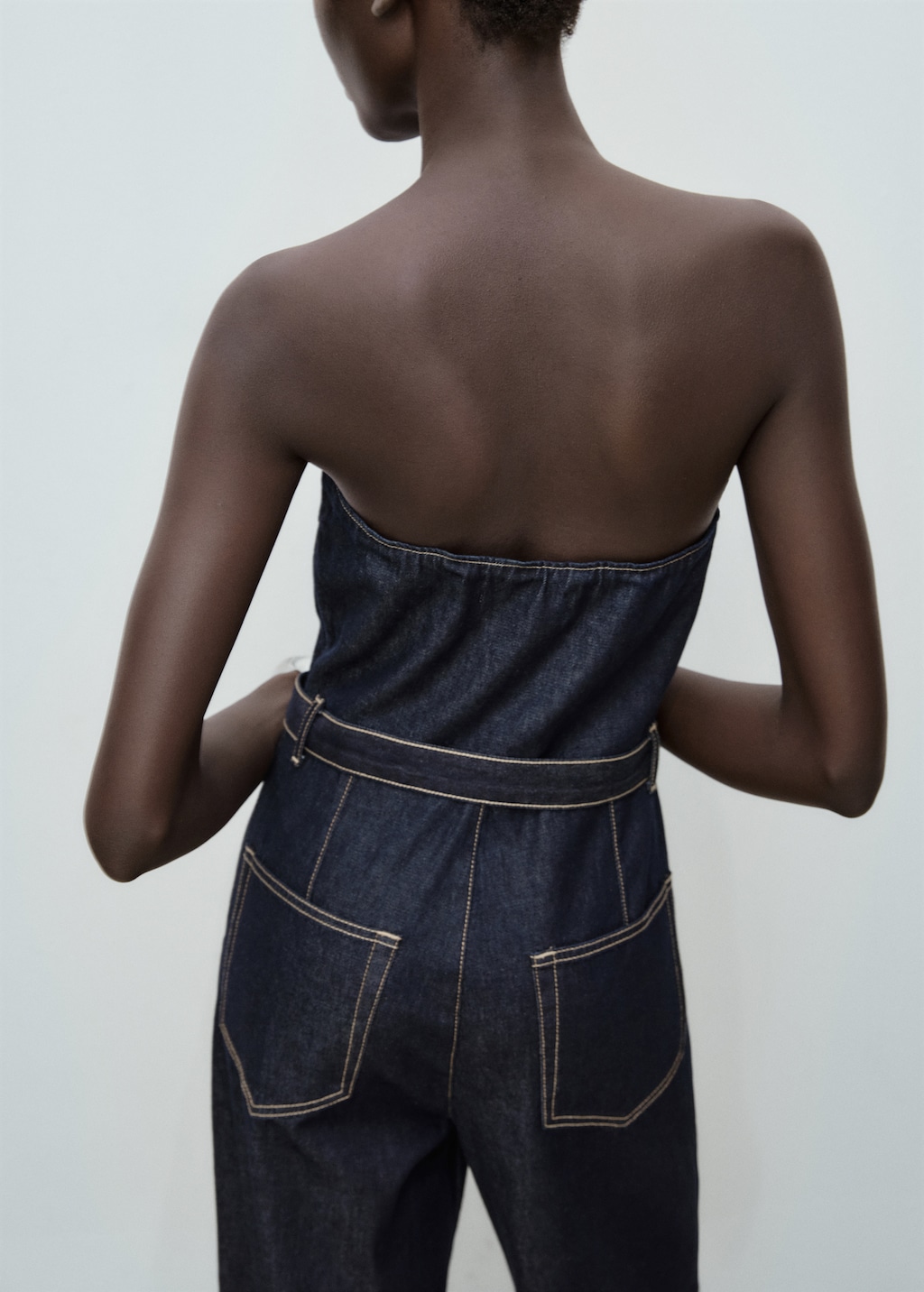 Strapless denim jumpsuit