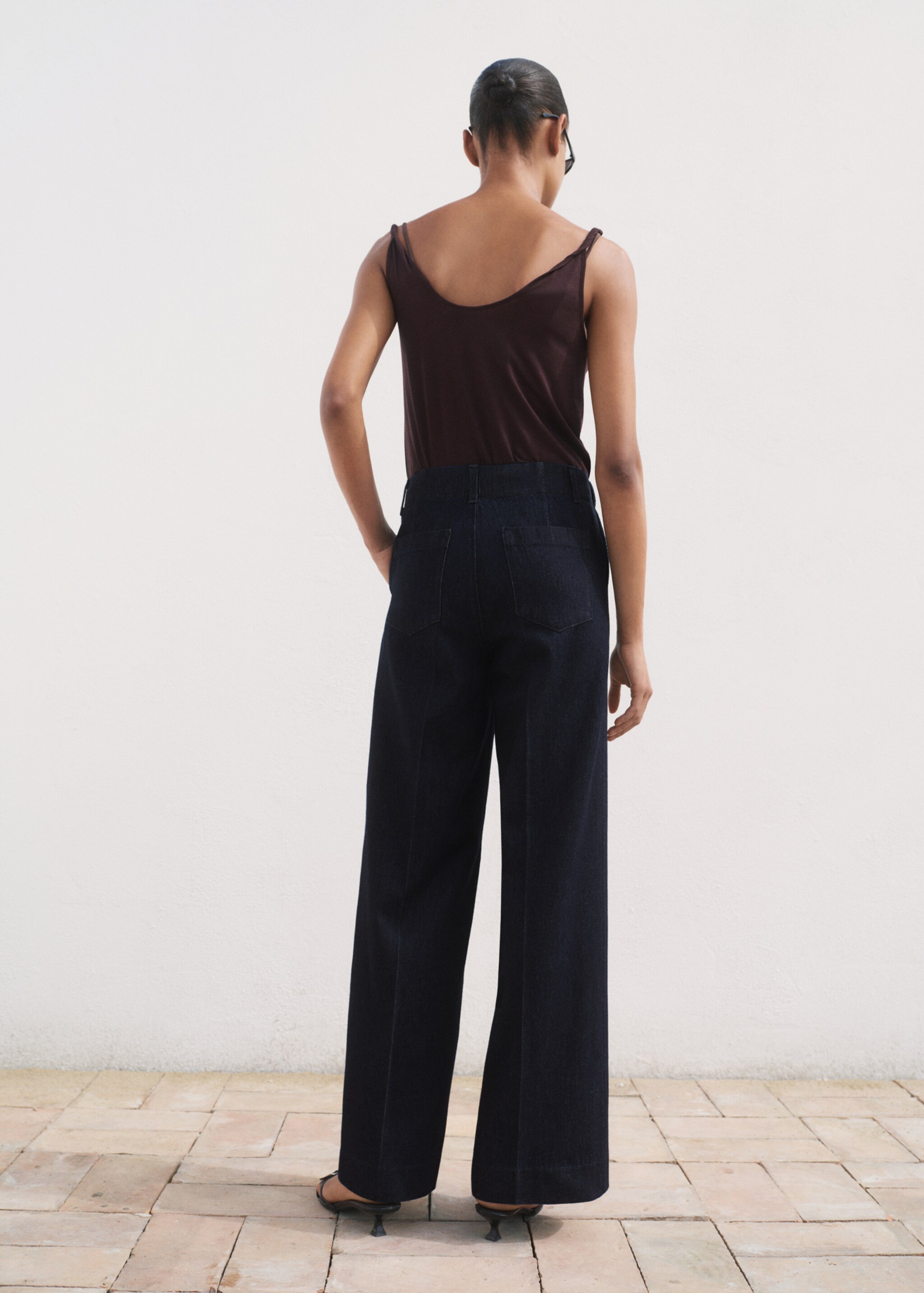 Pantalón denim wideleg tiro alto - Reverso del artículo, Azul. Ref: 17093327-00.