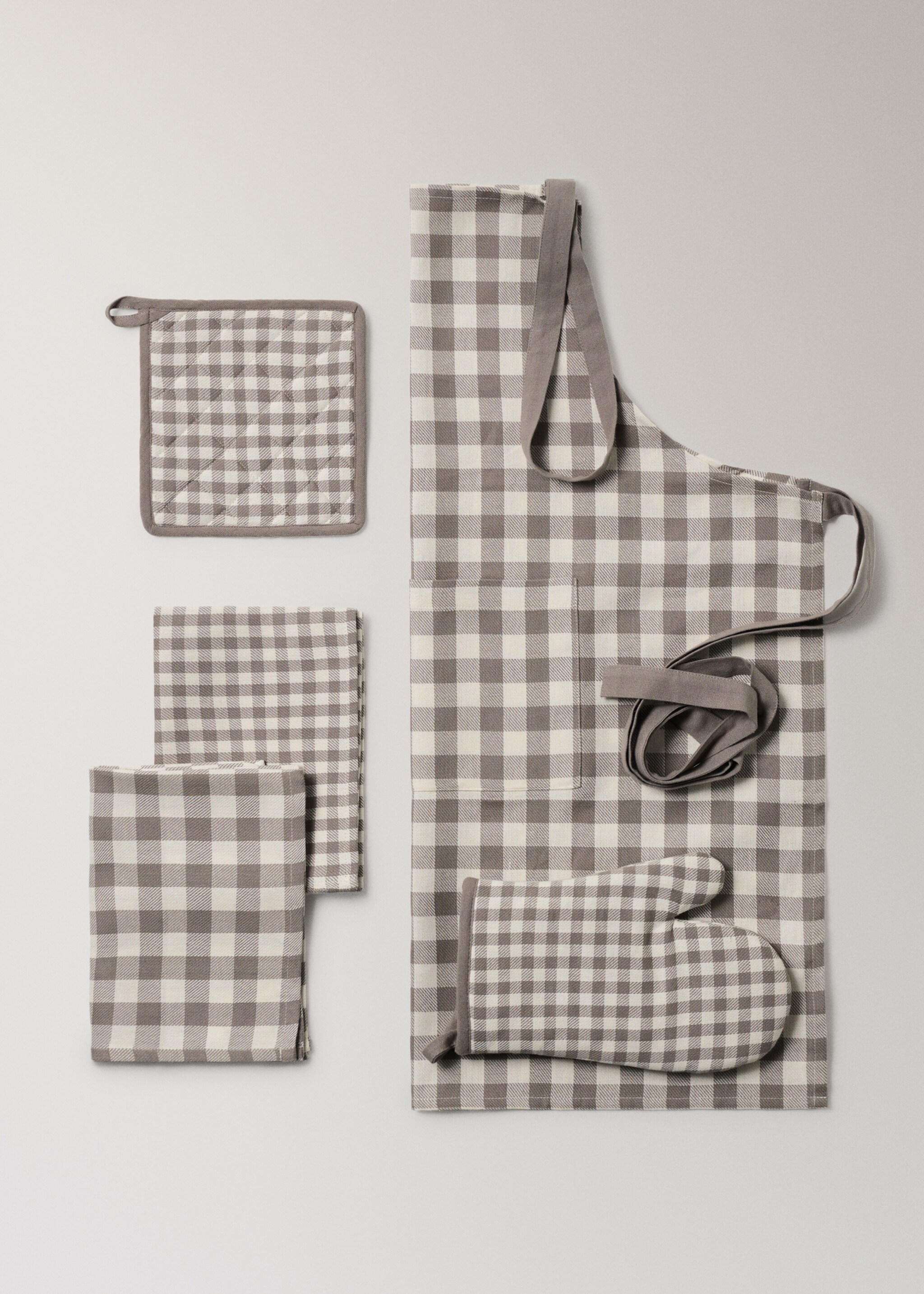 Gingham check kitchen towels - Details of the article 3, Light/Pastel Brown. Ref: 17093328-00.