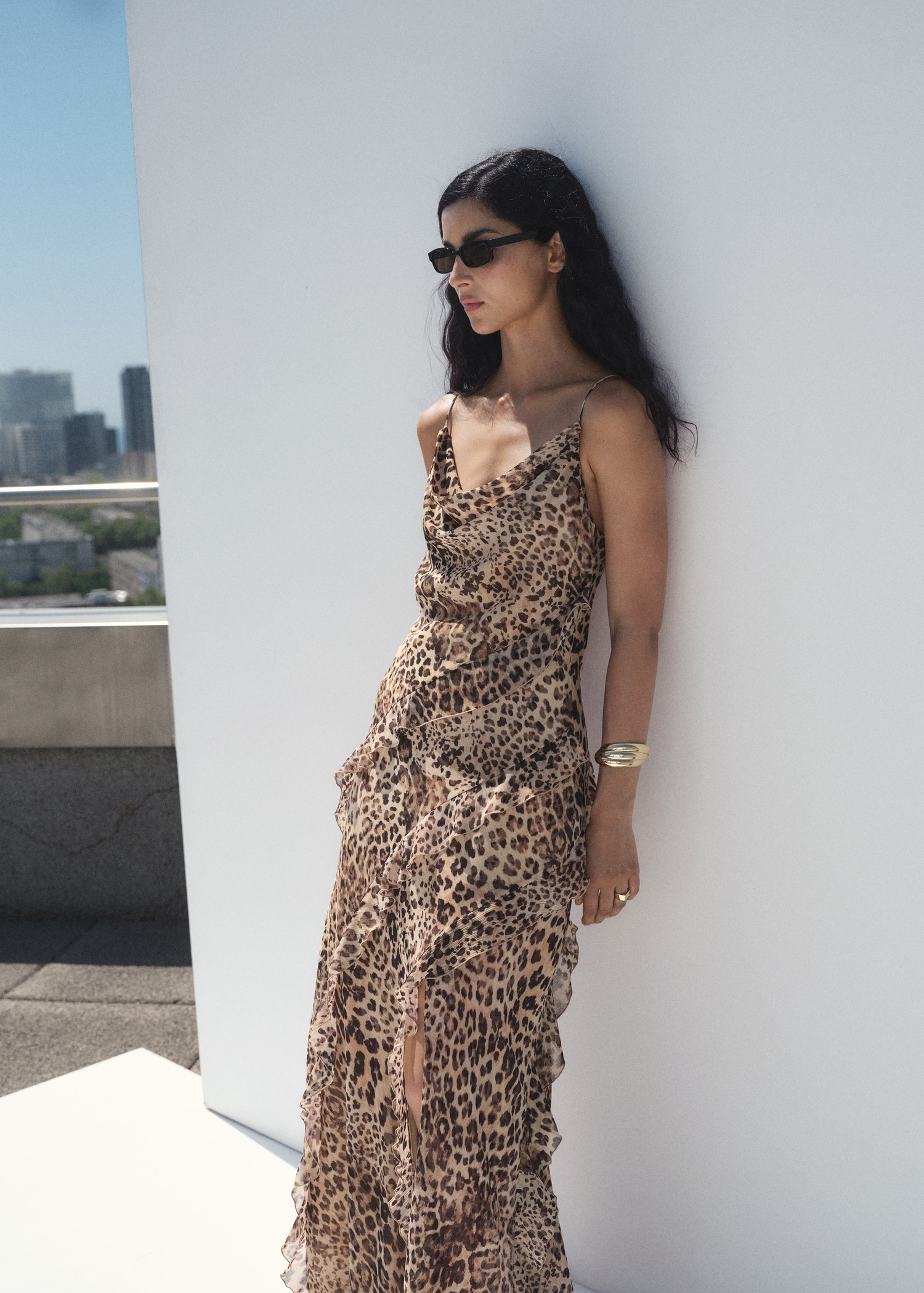 Leopard-print ruffle dress with opening Women MANGO United