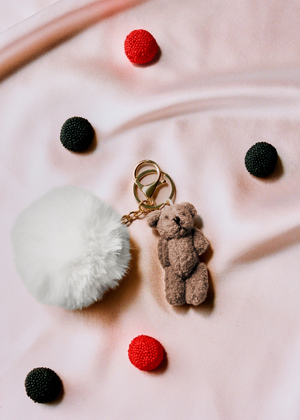 Teddy bear keychain with pom-pom