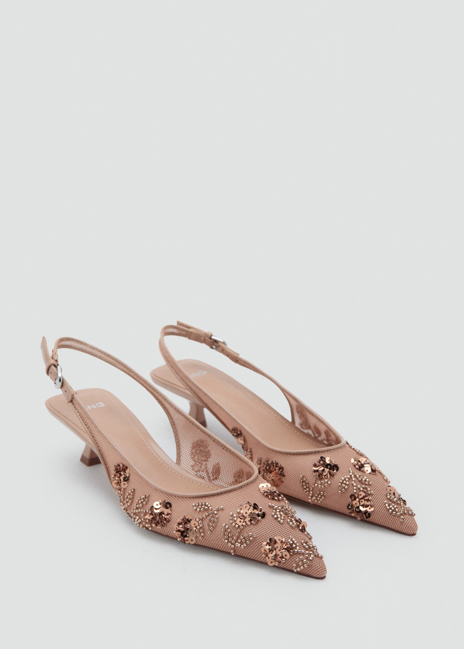 Mesh stiletto shoes with beads - Medium plane