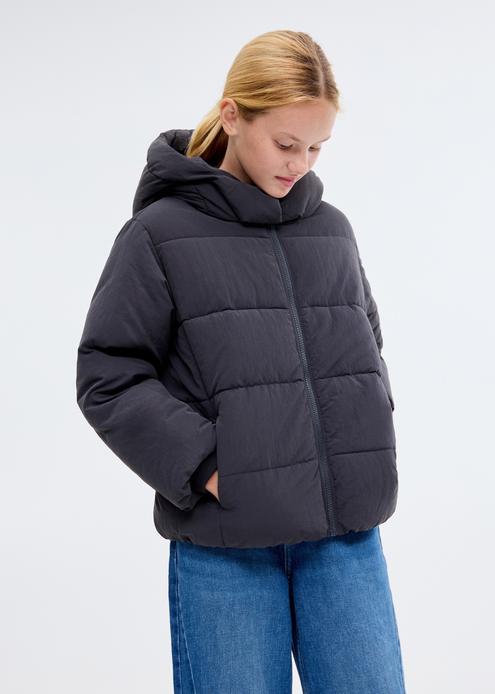 Hood quilted coat - Medium plane, Dark Navy. Ref: 17094069-00.