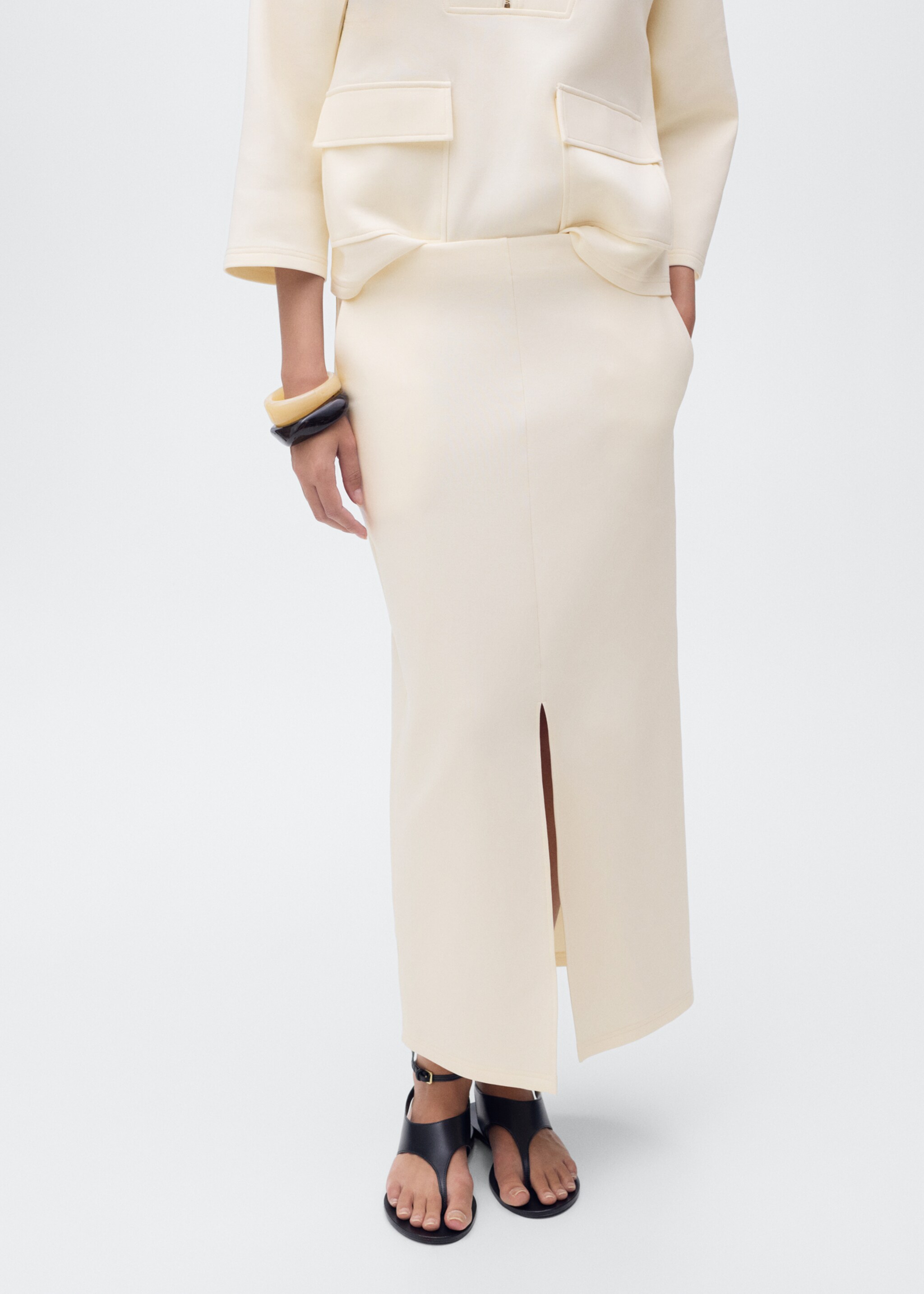 Cotton skirt with opening - Medium plane, Ecru. Ref: 17094074-00.