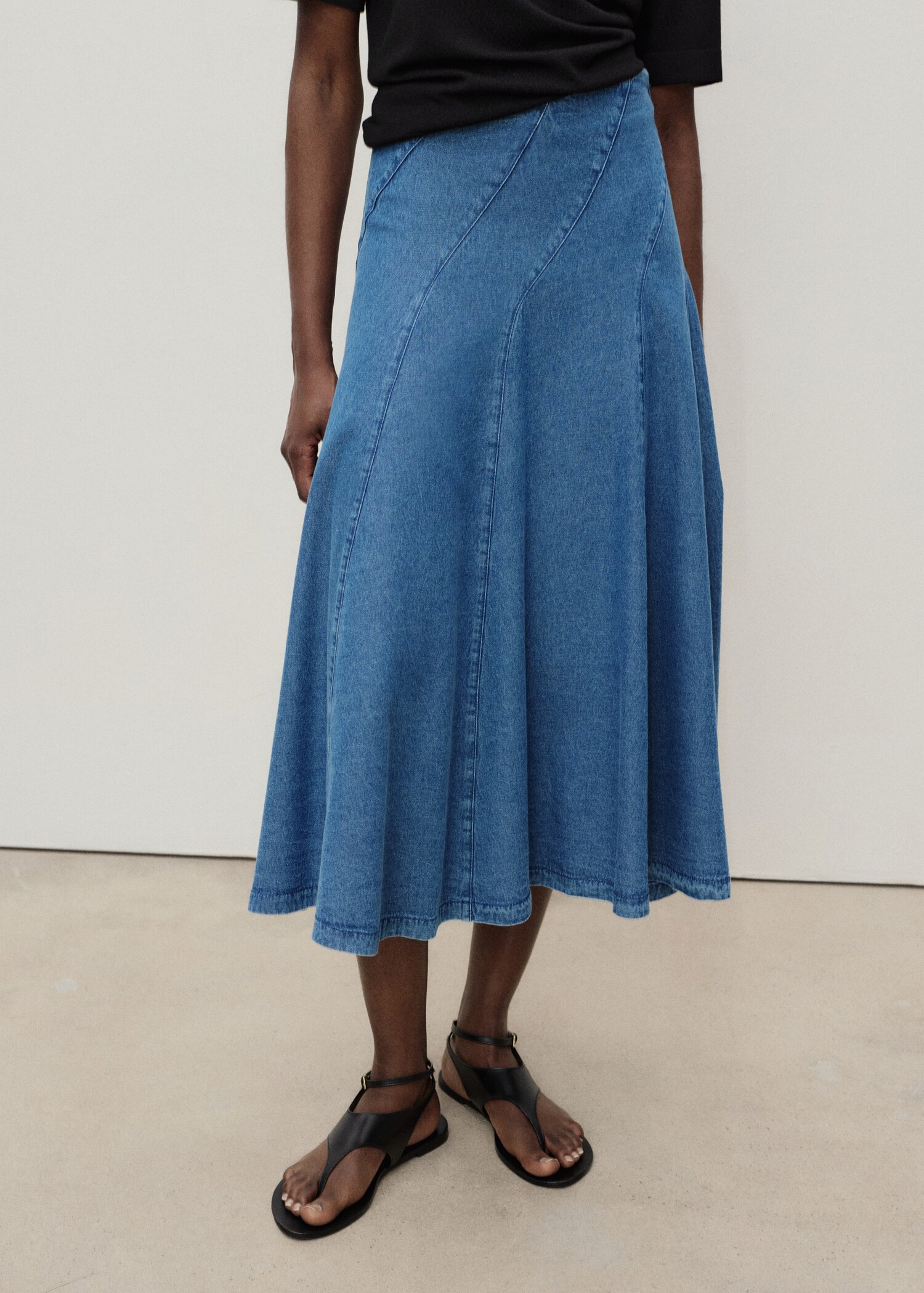 Denim midi-skirt with stitching - Medium plane