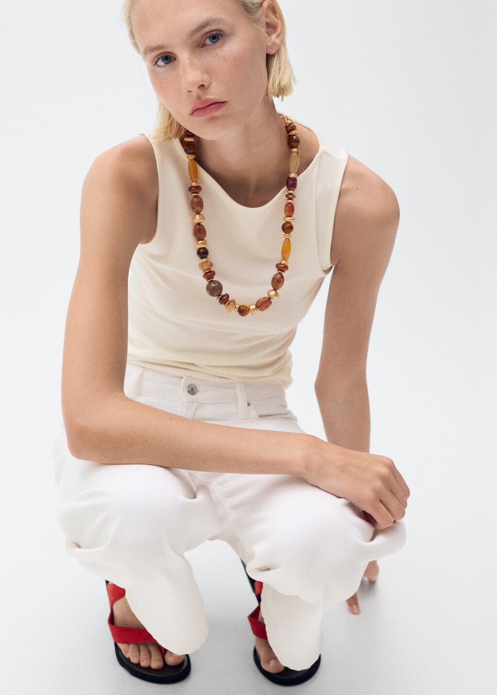 Mango Boat-neck strapless top