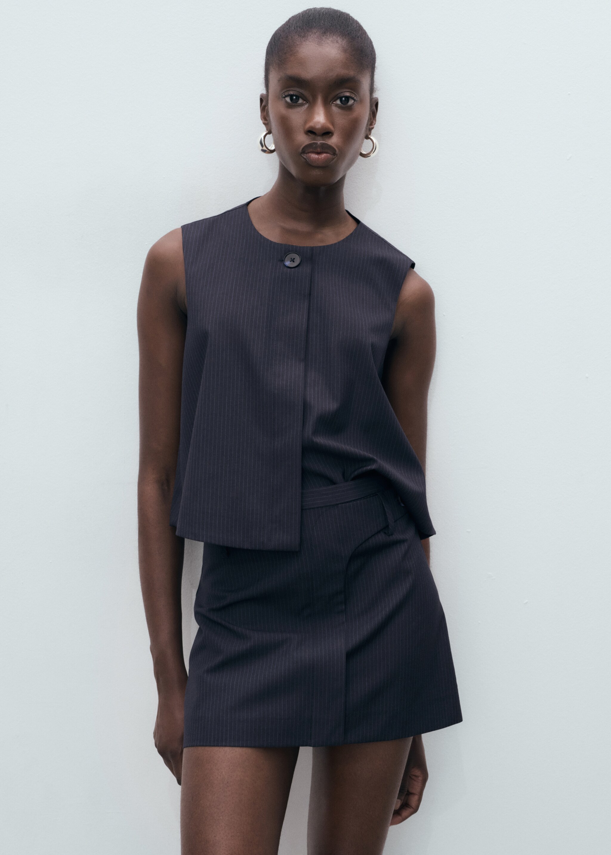 Pinstriped short skirt - Medium plane, Navy. Ref: 17094088-00.