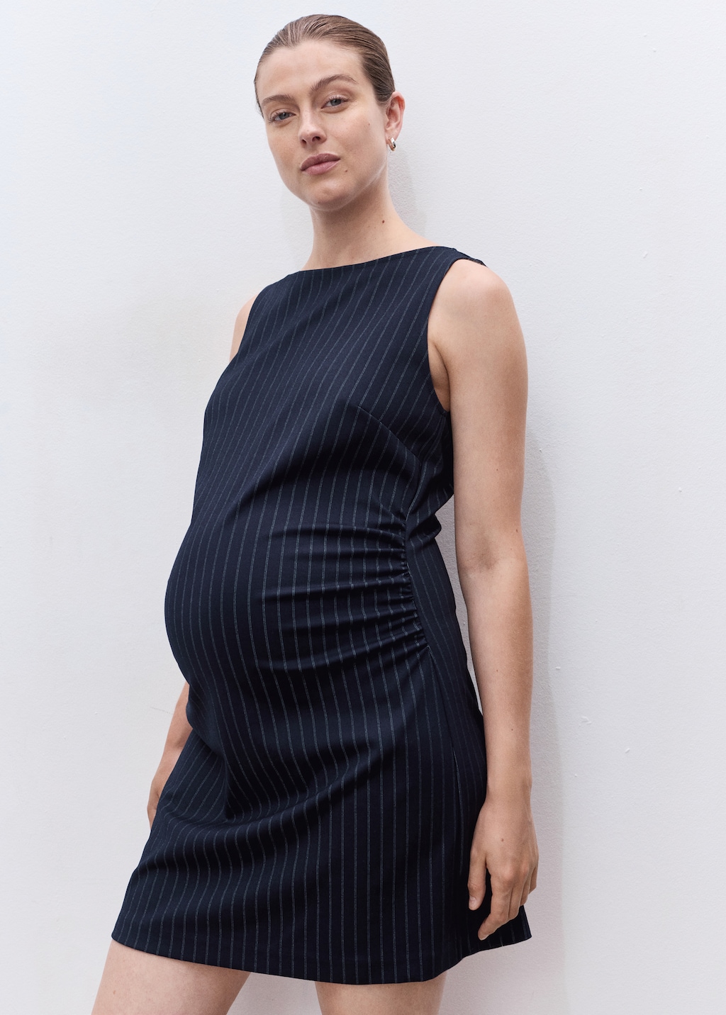 Boat-neck pinstripe dress