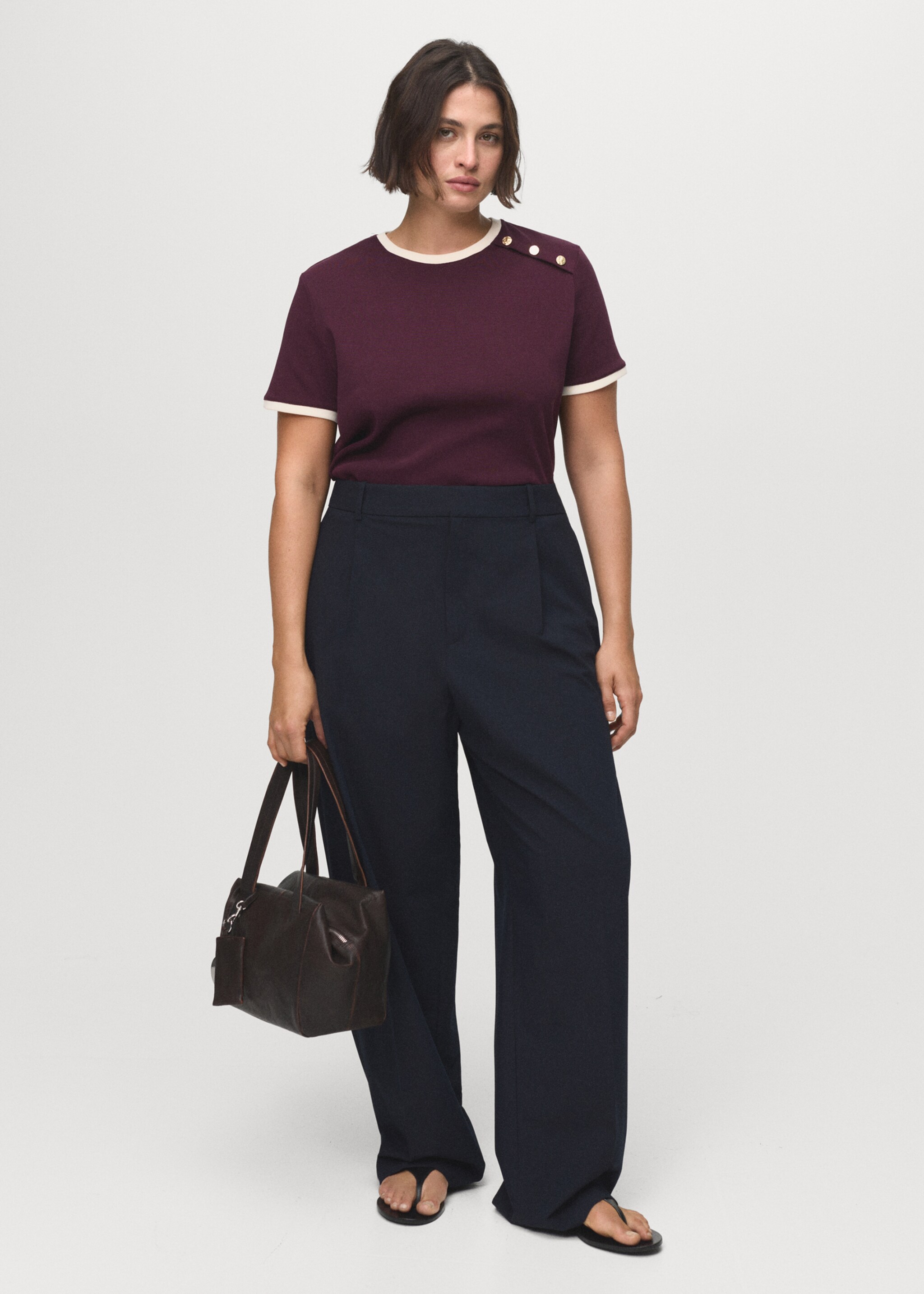 Low-rise wide-leg trousers - Details of the article 3, Navy. Ref: 17094096-00.