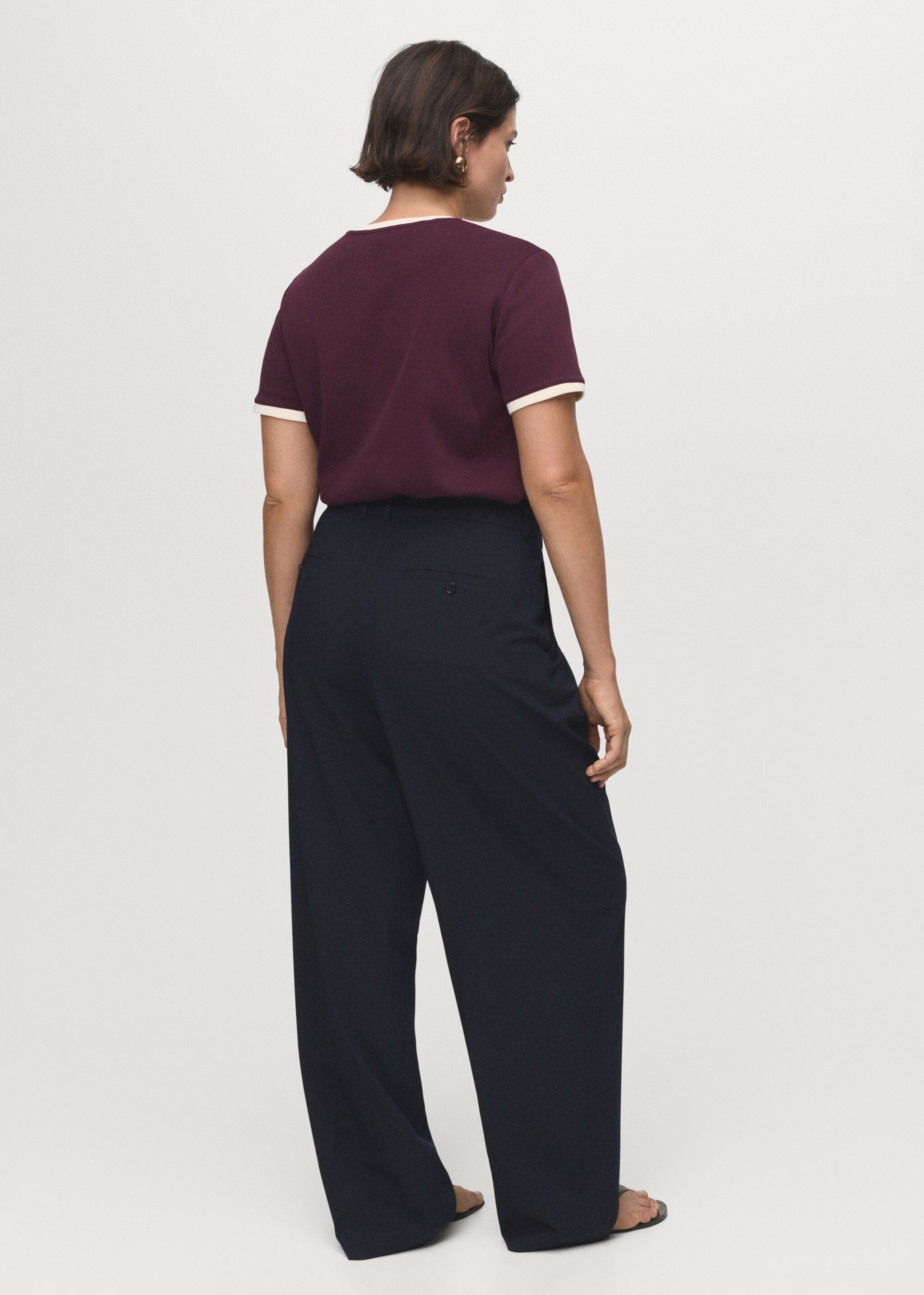 Low-rise wide-leg trousers - Details of the article 4, Navy. Ref: 17094096-00.