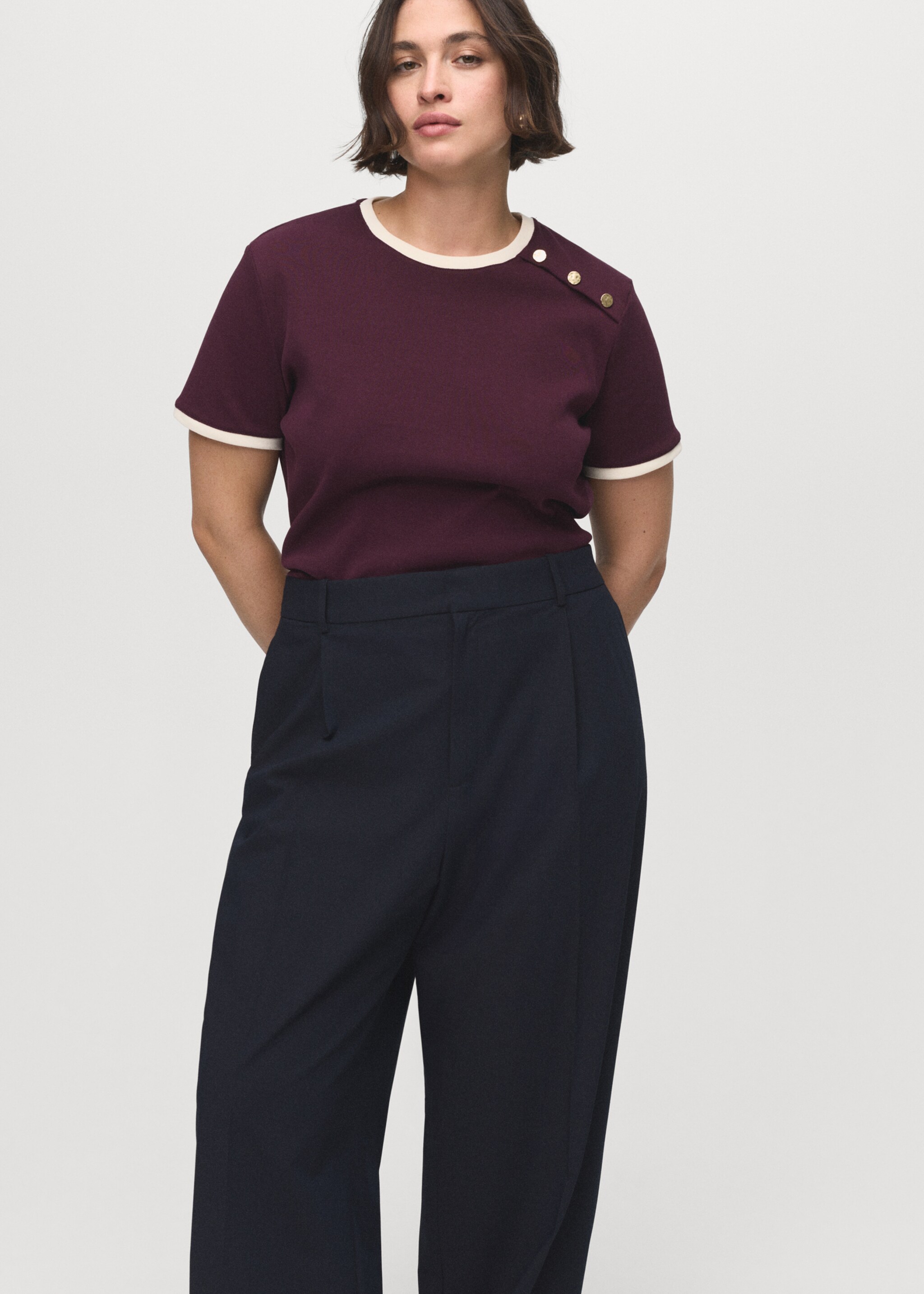 Low-rise wide-leg trousers - Details of the article 5, Navy. Ref: 17094096-00.