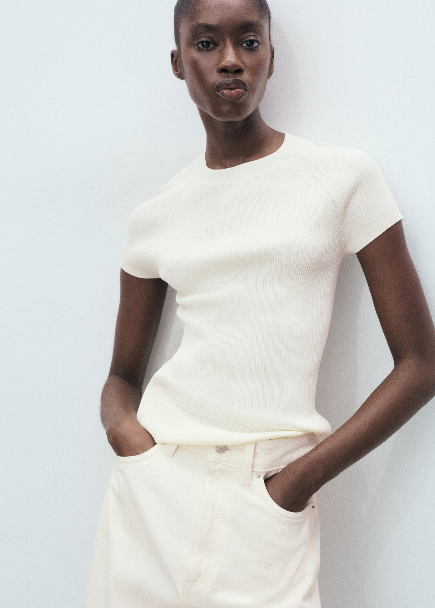 Ribbed knit short-sleeve jumper - Medium plane