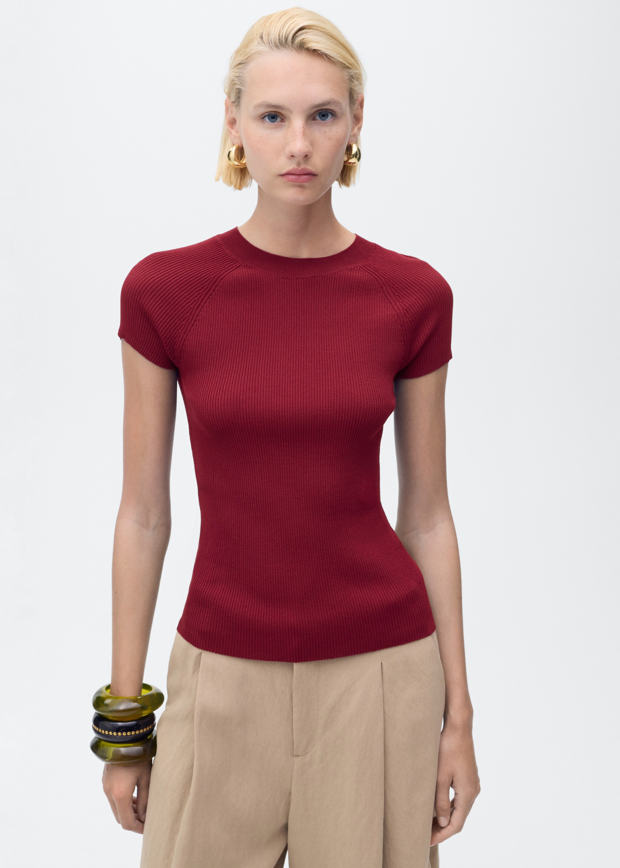 Ribbed knit short-sleeve jumper - Medium plane
