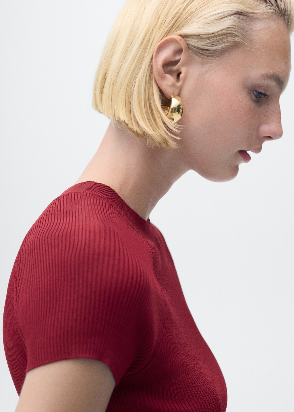 Mango Ribbed-knit short-sleeved sweater