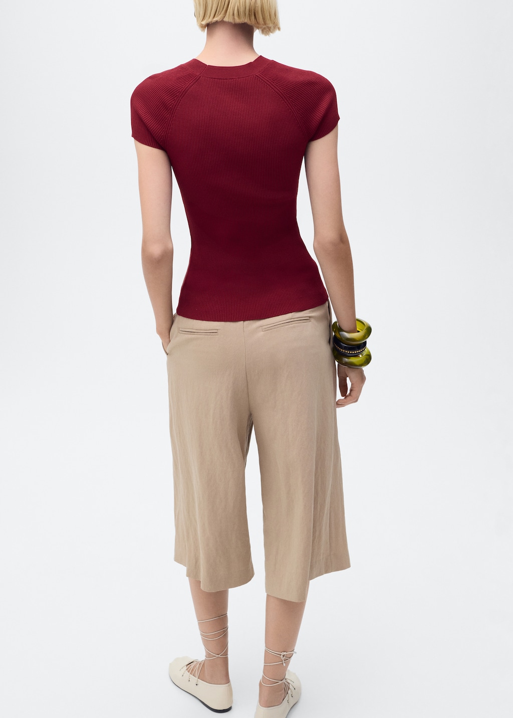 Mango Ribbed-knit short-sleeved sweater