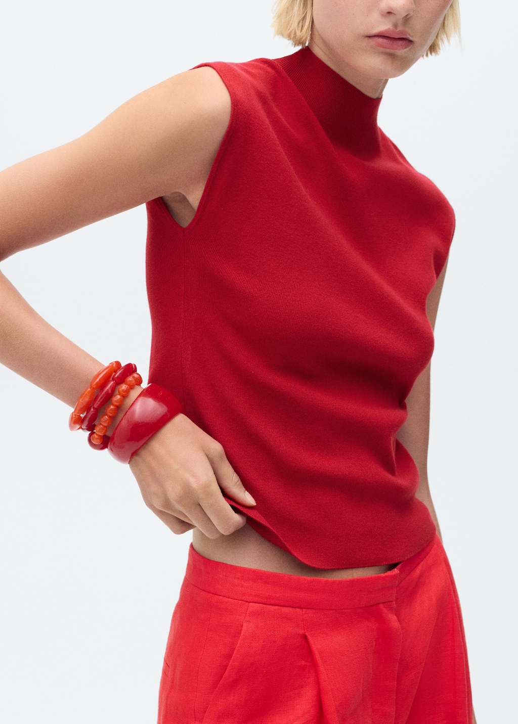 Mango Perkins-neck knitted top