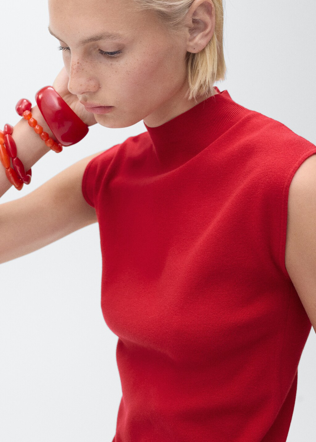 Mango Perkins-neck knitted top