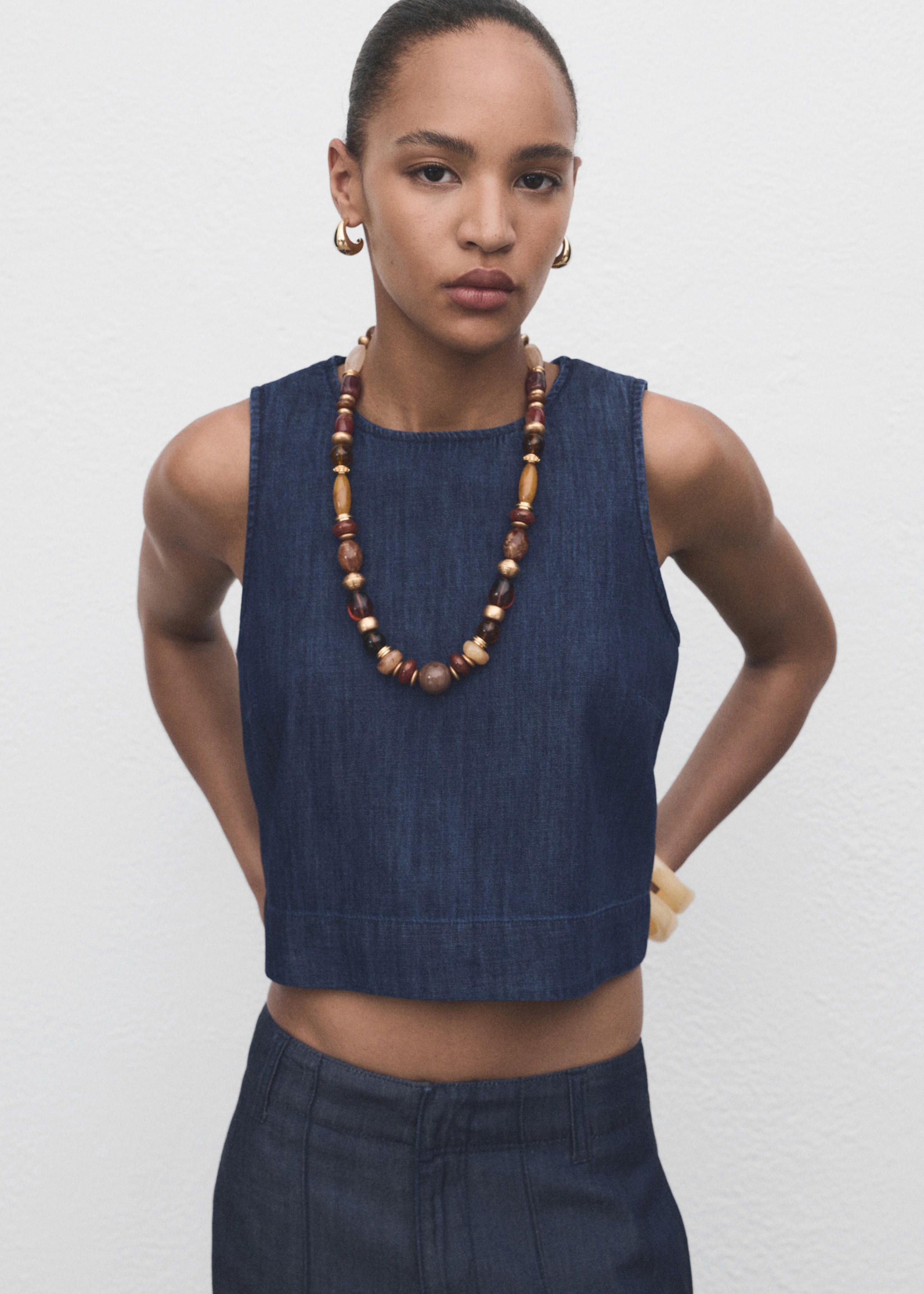 Denim crop top - Medium plane, Open Blue. Ref: 17094101-00.