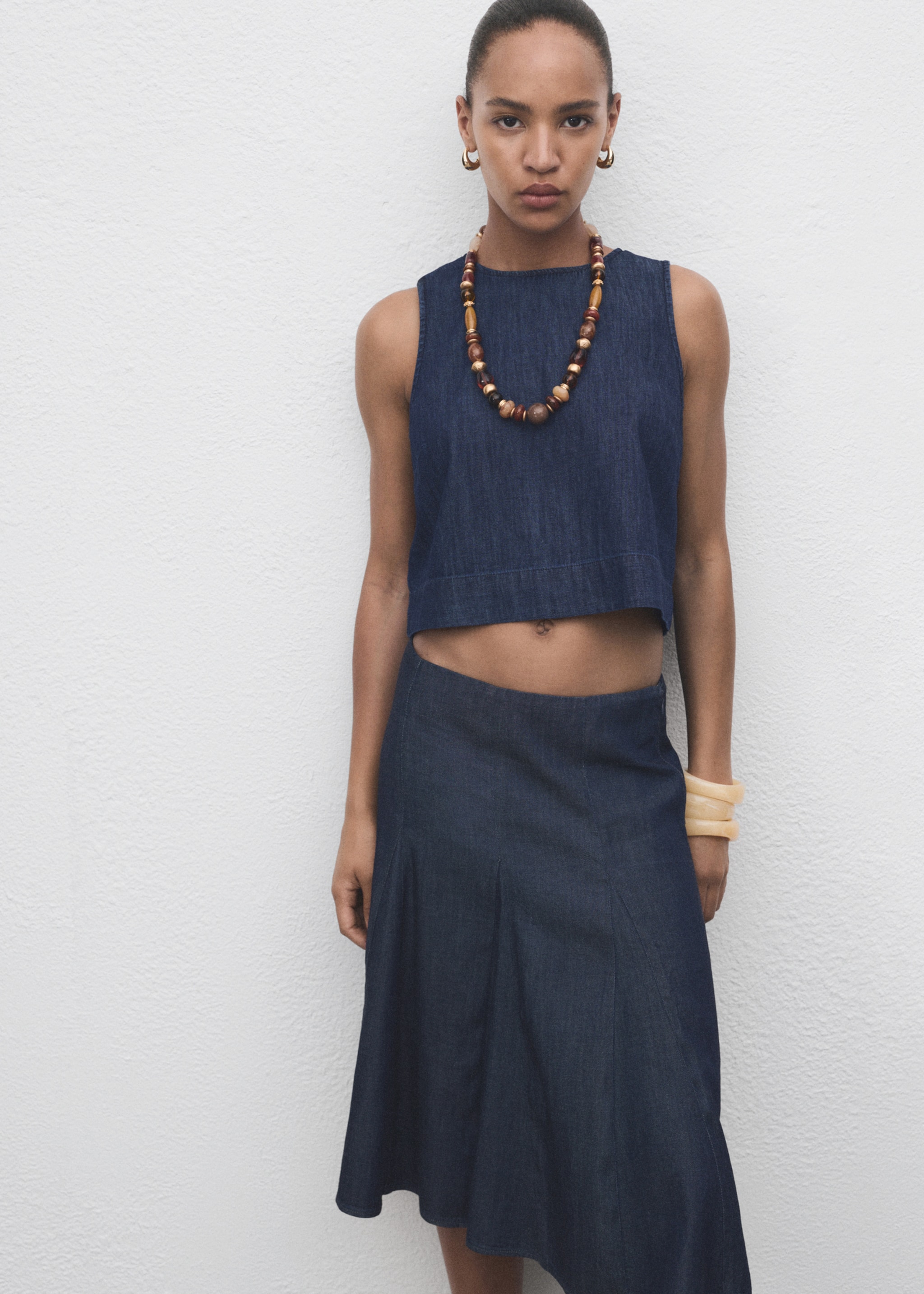 Denim crop top - Details of the article 2, Open Blue. Ref: 17094101-00.