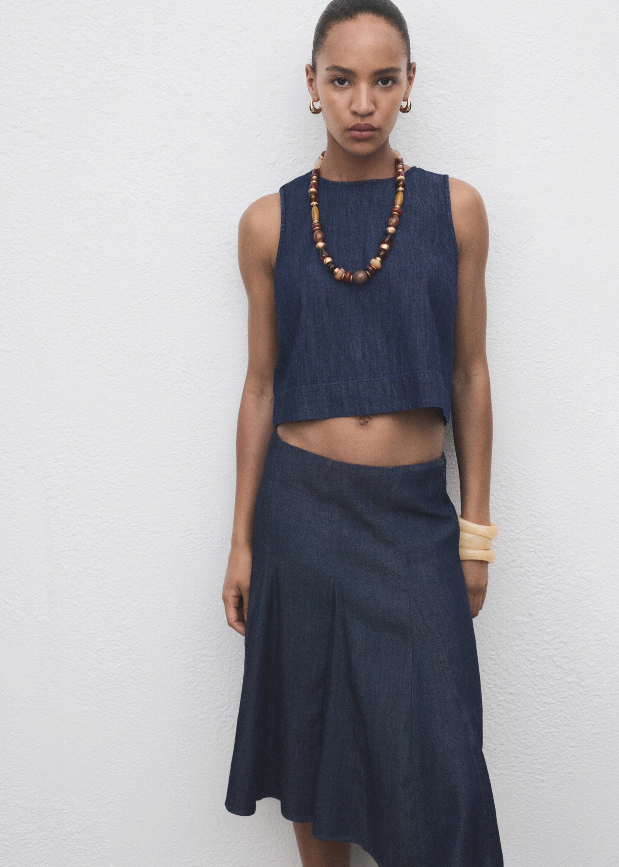 Denim crop top - Details of the article 3, Open Blue. Ref: 17094101-00.