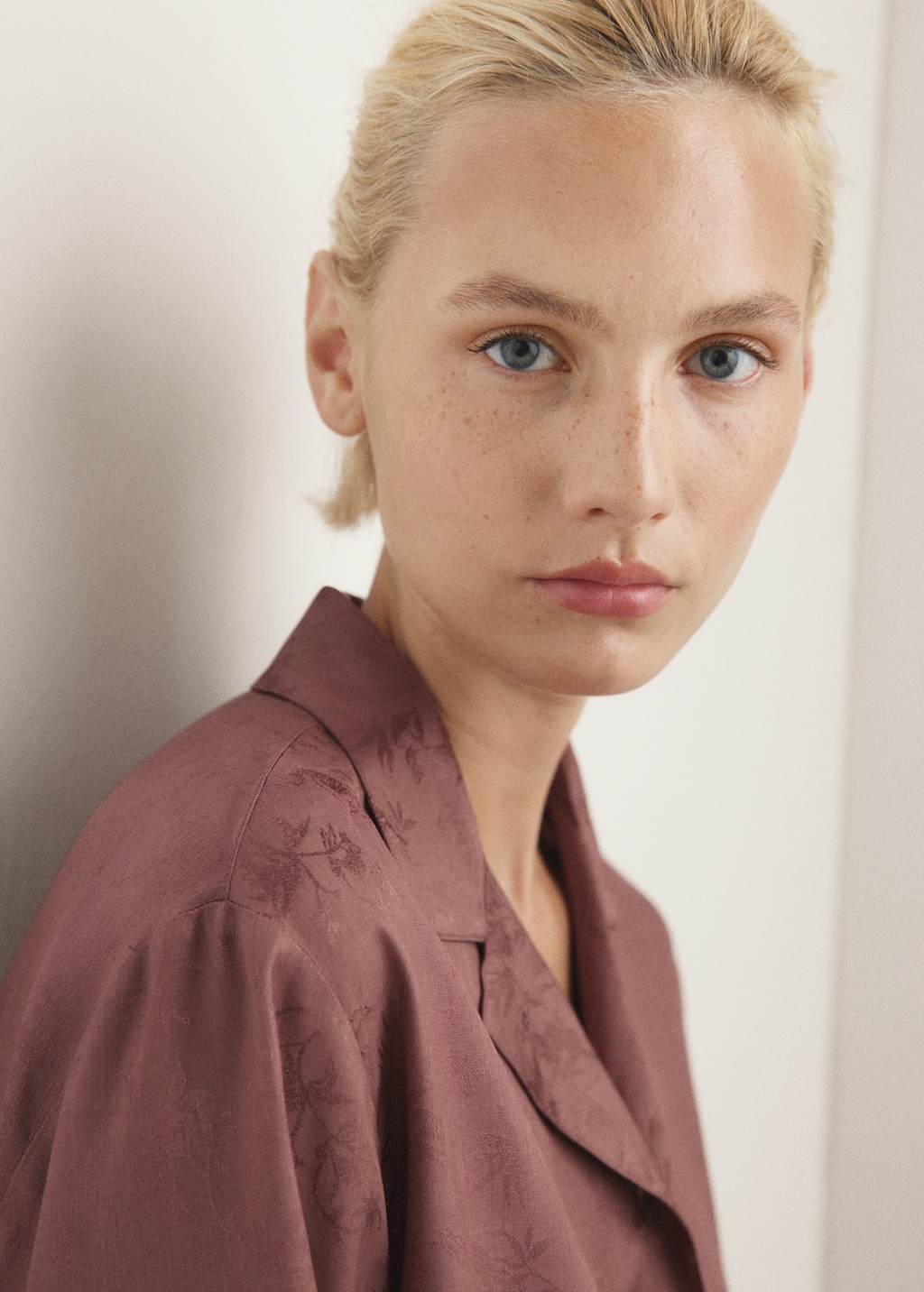 Jacquard satin pajama shirt